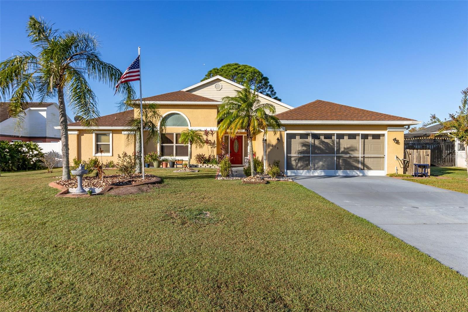 Welcome to your meticulously maintained oasis with NO HOA in Buenaventura Lakes. This MOVE-IN-READY sanctuary effortlessly combines style and functionality. As you enter, you're enveloped by an inviting atmosphere filled with natural light, courtesy of the home's energy-efficient DOUBLE-PANED WINDOWS & SLIDERS. The spacious living and dining areas are complimented by a well-appointed kitchen, complete with modern cabinets, GRANITE COUNTERTOPS, and STAINLESS STEEL appliances. The generous master suite features its own en-suite bathroom, offering a private retreat within the home. Beyond the interior and the screened porch area, lie expansive and beautifully manicured front and rear yards - the rear yard is FULLY ENCLOSED with vinyl fencing, providing the ultimate setting for outdoor relaxation and activities under your brand-new, FIXED PERGOLA. For additional convenience, a well-maintained SHED offers extra storage space, and a 2018 ROOF adds peace of mind. All of these amenities come without the constraints of an HOA, allowing for greater personal freedom. Don't miss this rare and beautiful opportunity—schedule your private showing today!