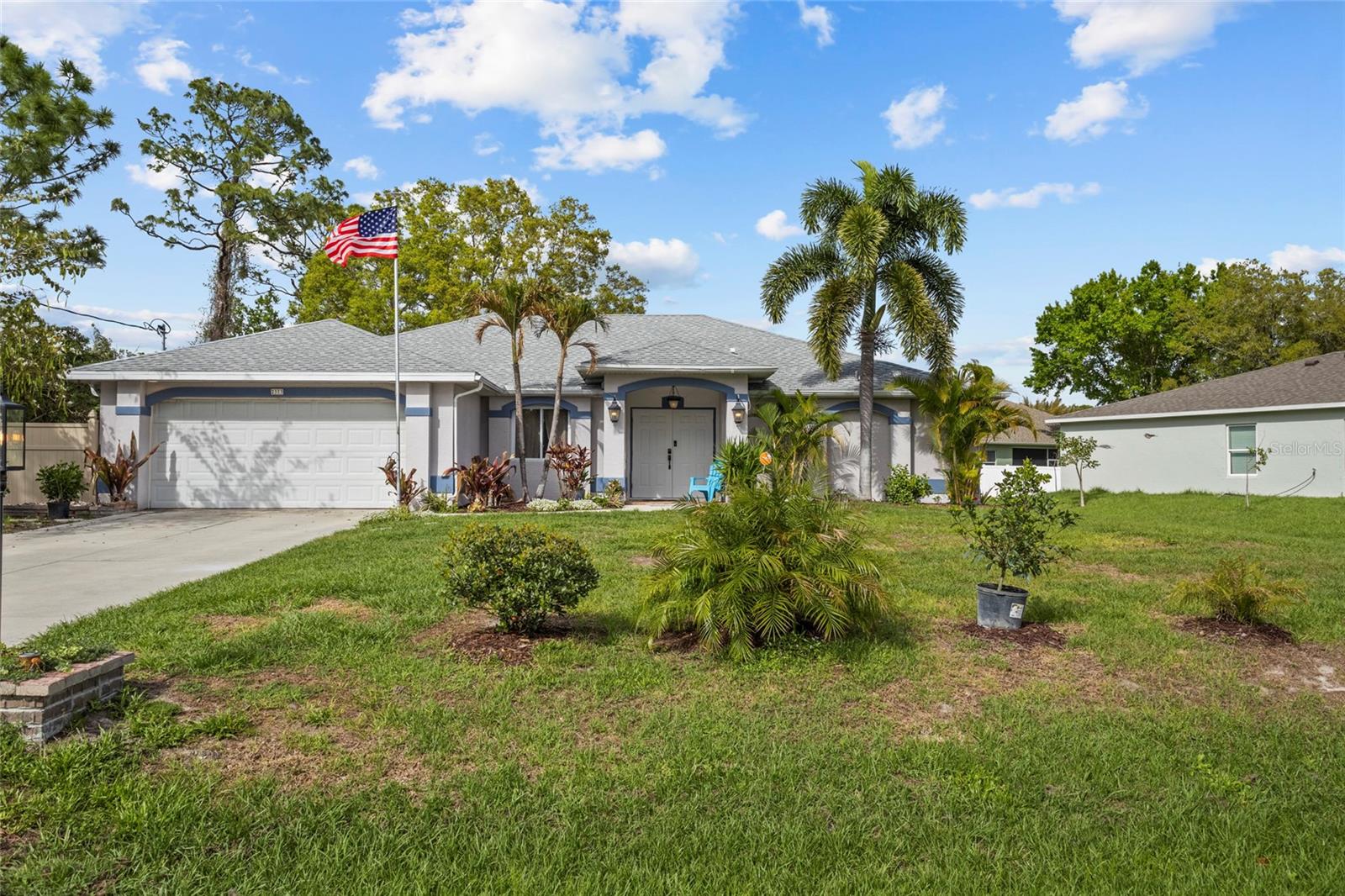 This spacious 3-bedroom, 2-bath home with a den and Florida room offers a fantastic floor plan filled with natural light and endless potential. The open great room design seamlessly combines the kitchen, dining, and living areas beneath soaring cathedral ceilings—creating an inviting space that is perfect for entertaining or accommodating a large family.

The thoughtfully designed split-bedroom layout provides privacy for guests. The generous primary suite features a large walk-in closet, dual sinks, and a walk-in shower. Two comfortable guest bedrooms share an oversized guest bath, making the home ideal for visitors or family living. Storage is plentiful throughout the home.

French doors from the sunny Florida room lead to a paver patio and shaded backyard, offering a peaceful outdoor retreat. The property also includes a storage shed for added convenience.

Several important updates have already been completed, including a new roof in 2023, HVAC system replaced in 2021, a new water softening system in 2023, and a submersible well pump replaced in 2025. Hurricane shutters provide additional protection for the windows.

With its solid structure and desirable layout, this home presents a wonderful opportunity for a buyer to add their own cosmetic updates and personal style to create a truly special residence.

Enjoy the freedom of NO CDD and NO HOA fees, while still being close to everyday conveniences. Grocery stores, shopping centers, and restaurants are nearby, along with quick access to Wellen Park and CoolToday Park. The location also provides easy access to parks, the North Port Aquatic Center, and convenient routes to beautiful Gulf Coast beaches.
