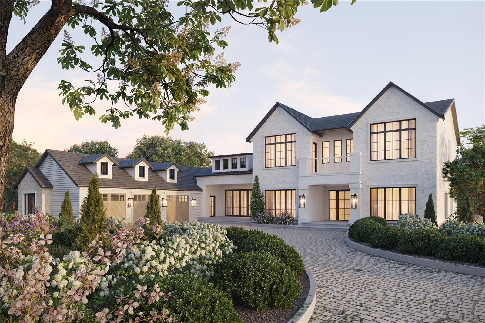 Pre-Construction. To be built. Stunning modern estate perfectly positioned along the shores of the Winter Park Chain of Lakes. This architectural masterpiece, designed and built by Vimaro Homes is sure to be a showstopper. As you pull up the elegant circular driveway you’re greeted by lush landscaping, and an oversized three car garage. Stepping though the front doors, your eyes are immediately drawn to the bright open floor plan and exquisite architectural details. From the custom three-story staircase to the double sided fireplace and wall of windows overlooking the lake this is truly a bespoke property. The chef in the family will love the open kitchen with its top-of-the-line appliances, custom cabinetry, porcelain counter tops, oversized pantry, and massive center island overlooking the great room. The primary bedroom suite features a bird’s eye view of the lake, an exquisite bathroom that will rival even the most prominent spas, and a huge walk-in closet to house even the largest show collection. Additional features include a home office, two laundry rooms, a guest suite on the first floor, 4 additional bedrooms on the second floor, and a game room with a powder bath on the lower level. For entertaining, simply lower the retractable screens on the covered lanai and open the entire back of the home bringing the outdoors in. Exterior amenities include a summer kitchen, oversized outdoor patio with glass railings, and an amazing pool with a double-sided infinity edge. Last but not least, there is an impressive staircase leading down to the back yard and your own private boat dock. The massive peninsula lot steals the show with one-of-a-kind lake views and plenty of room for a detached guest house or additional garages for the car enthusiast. Don’t miss this opportunity to enjoy living on the Winter Park Chain of lakes for a fraction of typical the cost.