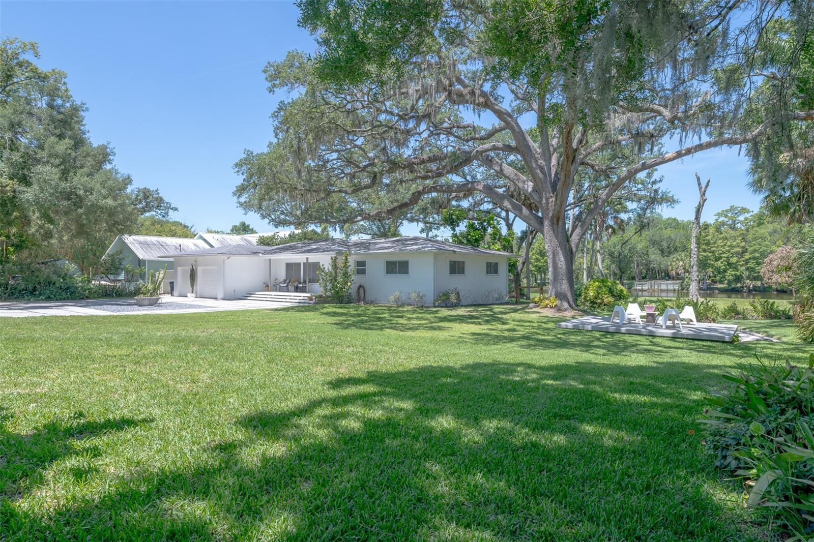 Experience park like living on picturesque riverfront, while being only 5 miles from Downtown Tampa and 10 miles from the Tampa International Airport. Welcome to beautiful Old Seminole Heights! Set on a lush over half-acre, double-lot with 140 feet of Hillsborough River frontage, this 3-bed, 2-bath sanctuary features block construction, a large 2-car garage, mid-century modern design, and a private cultivated freshwater spring. 

The enchanting curb appeal greets you: crisp white lines of the home set amidst the tropical greenery. As you step inside the timeless mid-century modern design continues with the cool touch of custom-poured terrazzo flooring that spans the entire floor plan. Multiple glass sliders line the main living area, acting as panoramic frames for the expansive backyard. This view transforms the Hillsborough River and the tropical canopy into living art. As a backdrop, it makes entertaining or relaxing at home feel special. Your stunning kitchen is anchored by luxurious Dalmata Marble waterfall countertops and a matching full-height backsplash. The bold, organic veining of the stone serves as a counterpoint to the stainless steel appliances. Your open floor plan is complemented by the rear deck that extends along the entire back of the home. Imagine spending time lounging on this expansive rear deck with a beverage in hand as the glittering river flows by. With the Lowry Park directly across the river, this vista is of a natural paradise instead of other homes. Your primary suite is spacious and features a custom-designed bathroom. Plus your guests will have plenty of room to stretch out in each secondary bedroom. The guest bathroom is also custom designed with abalone shell terrazzo flooring.

While the social energy of Seminole Heights pulses just blocks to the south, this property remains a quiet, welcoming enclave. The over half-acre grounds offer a rare sense of isolation, feeling more like a managed botanical park than an urban lot. Here, you can relax beside your private, crystal-clear freshwater spring and listen to the creek ripple toward the river. You can even take a dip in this well-maintained spring. It stays a refreshing 70 degrees. You definitely want to bring your kayak and paddle boards to adventure out onto the river from your backyard also! The 140 ft of river frontage is protected by a newer, precision-engineered PVC sheet piling with concrete cap seawall. This seawall is designed to be highly durable and corrosion resistant. Peace of mind is secured by the newer Roof (2017), Engineered Crawl Space (2025), and that newer Seawall (2018).

For the professional seeking a tranquil escape or the household who wants room to play, this property offers both without reserve. It is a refuge designed for those who require the city’s convenience and crave the river’s peace. Set up your private tour today to experience the serenity of this landscape and make it yours!