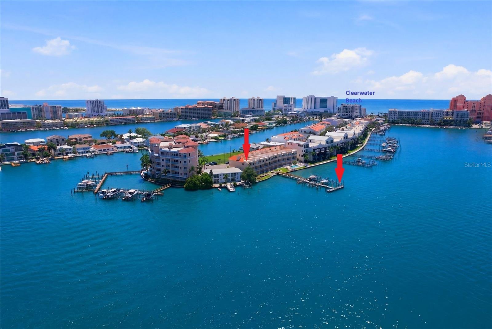 Welcome to this exceptional waterfront corner-unit townhome, offering three bedrooms, three baths, three levels, and sweeping water views from every floor.
It features an elevator, an assigned 30ft deepwater boat slip with a 10,000-pound lift, a rooftop terrace, climate-controlled bonus room on ground level, and a low monthly maintenance fee of $592. With one-month minimum rentals, it is ideal as either a primary residence or a vacation property. Located at the end of a cul-de-sac on picturesque Brightwater Drive, it is just minutes from Clearwater Beach activities, restaurants, and shops.
The ground level includes a spacious garage and a 261-square-foot climate-controlled bonus room that opens to a covered patio. Plantation shutters throughout enhance the home's coastal charm. On the second level, the great room features high ceilings, a kitchen with an oversized quartz island, and a wide waterfront living area that opens to a covered balcony. This level also includes a bedroom on the south side, currently being used as an office. The third level features a spacious and inviting primary suite with water views in every direction, along with a large bath with a jacuzzi tub. A picturesque spiral staircase leads to the rooftop terrace, and the private elevator provides access to every level from the ground floor to the rooftop. Also on the south side of the third level is a spacious third bedroom. The garage includes a storage partition wall that can be removed to allow for tandem two-car parking. New roof 2020, Water Heater 1.5 years old, AC’s 2019, 2020.
Whether you are looking for a full-time residence or a vacation retreat, this exceptional property is a must-see.