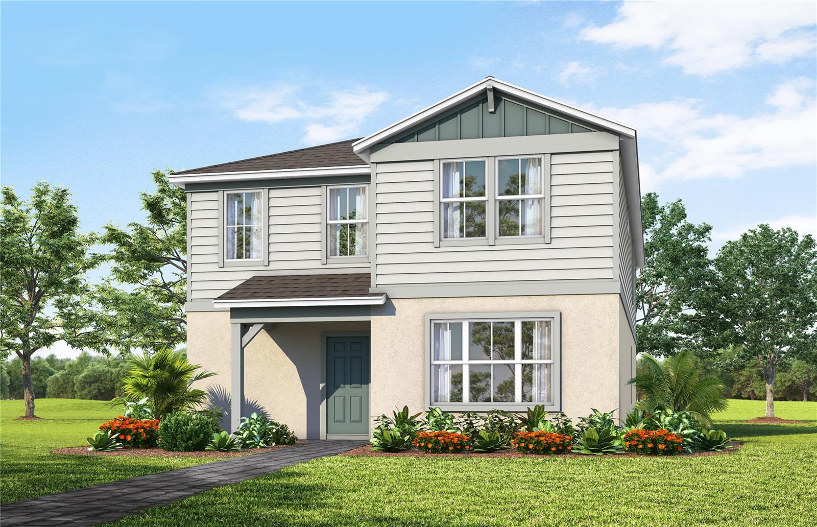 Discover Lakehaven Estates featuring stunning new homes and timeless lakeside style. Experience warm lake breezes and an immersive resident experience. Enjoy resort style amenities and a location on Orlando's western horizon close to area attractions and the burgeoning Wellness Way corridor.
Introducing the Talbot bungalow, a luxurious new construction home that seamlessly blends modern design with everyday convenience. Thoughtfully designed for both style and functionality, this home offers 5 bedrooms, 3 bathrooms, a spacious loft, a covered lanai, and a 2-car rear-load garage. Upon entry, a private hallway off the foyer leads to a guest bedroom and full bath, creating a comfortable and secluded retreat for visitors. The heart of the home unfolds into an expansive kitchen, café, and gathering room, all designed with open-concept living in mind and offering seamless access to the covered lanai, making it perfect for indoor-outdoor entertaining. The chef’s kitchen is a true standout, featuring a large center island, a corner walk-in pantry, and Whirlpool stainless steel appliances, including a refrigerator. Elegant Trenton Seaboard cabinetry, quartz countertops, and a decorative tile backsplash add both sophistication and practicality to the space. Upstairs, the luxurious owner’s suite is privately positioned at the front of the home, thoughtfully separated from the secondary bedrooms for added tranquility. The spa-inspired en suite bath features a glass-enclosed shower, dual vanities with quartz countertops, a linen closet, and a spacious walk-in closet. Three additional bedrooms are tucked away in their own private hallway and share a full bathroom. The second floor also includes a versatile loft, two additional linen closets, and a convenient laundry room. Throughout the home, thoughtful luxury finishes enhance both style and comfort, including wood-look luxury vinyl plank flooring on the first floor, plush carpeting on the staircase and in upstairs bedrooms, tile flooring in the bathrooms and laundry room, 2” faux wood blinds, and Whirlpool washer and dryer. With its perfect blend of luxury, space, and modern convenience, the Talbot bungalow offers an elevated living experience designed for both relaxation and everyday living.