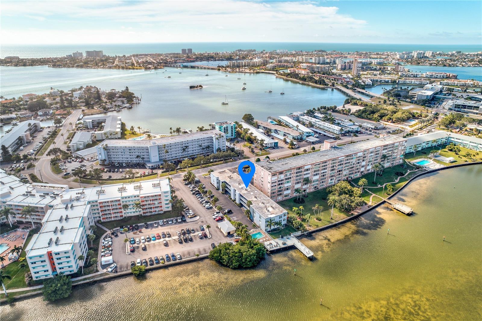 Updated and Decorator furnished spacious one bedroom corner unit condo on the water, located on popular Shore Dr just minutes from the Gulf of Mexico and World Famous St Pete Beach. Casa Prima Community is easily walkable/bikeable to the beaches and nightlife, restaurants, banking, grocery and drugstores. The Community is nestled on an island between the Bay and the Intracoastal waterway, heated swimming pool, spacious outside waterfront lounging areas, assigned parking, elevator and laundry room. Enjoy the Florida lifestyle with sunrises & sunsets, dolphin sightings, relaxing poolside lounging and swimming, all just part of staying at home. Internet, cable, w/s/t/ included in the lease, offered fully furnished and move-in ready 12/1/2023.