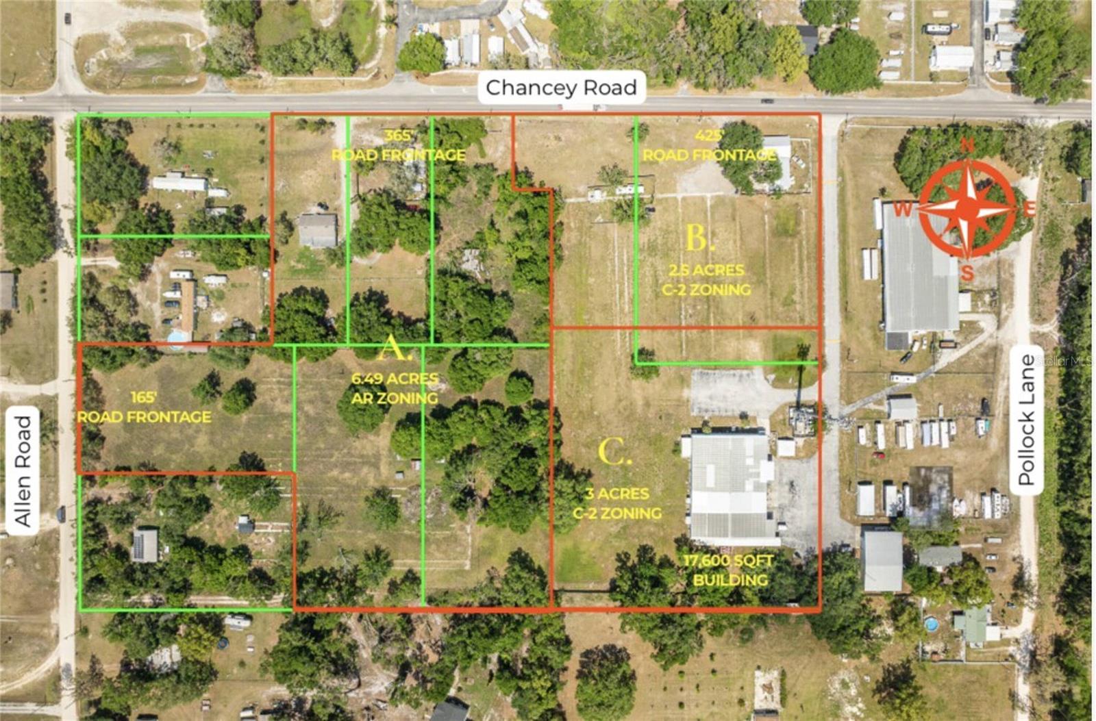 The Chancey Road Assemblage presents a rare opportunity to acquire approximately 12.64± acres of mixed-use land in one of Pasco County’s fastest-growing development corridors. Featuring a blend of A-R (Agricultural Residential) and C-2 (General Commercial) zoning, the property offers exceptional flexibility for residential, commercial, mixed-use, flex industrial, or long-term investment strategies.

Existing improvements include residential structures, warehouse space, vacant land, and approximately 17,600 SF of existing building area, along with in-place income from a long-term cell tower lease extending through 2049 and an existing gymnastics center tenant.

Ideally positioned just minutes from US-301 and Downtown Zephyrhills, the property offers convenient access to Wesley Chapel, Downtown Tampa, Tampa International Airport, and Orlando. Surrounded by major master-planned communities, infrastructure expansion, and ongoing economic growth initiatives, the assemblage is strategically located within a rapidly expanding Central Florida submarket.

Investment highlights
• Strategic 12.64± acre mixed-use assemblage positioned in one of Pasco County’s fastest-growing development corridors with direct access to major regional growth drivers.

• Prime location just minutes from US-301 and Downtown Zephyrhills, approximately 30 minutes to Wesley Chapel, 40–45 minutes to Downtown Tampa and Ybor City, 50 minutes to Tampa International Airport, and just over an hour to Orlando.

• Surrounded by explosive residential and commercial expansion, including nearby master-planned communities, infrastructure investment, and Pasco County’s long-term pro-growth economic initiatives fueling continued population growth and development demand.

• Flexible 6.49± acres A-R (Agricultural Residential) and 5.5± acres C-2 (General Commercial) zoning creates significant redevelopment potential for residential, retail, mixed-use, flex industrial, service commercial, storage, or long-term investment strategies.

• Existing improvements include residential structures, warehouse space, vacant land, and approximately 17,600 SF of existing building area, offering immediate utility and future repositioning opportunities.

• Income-producing assets include a long-term cell tower lease extending through 2049 with annual rent increases, along with an existing gymnastics center tenant providing additional in-place cash flow through September 2026.

• Strong road frontage and accessibility along Chancey Road with multiple access points and excellent connectivity to the expanding Tampa MSA.

• Located within the East Pasco Economic Development Zone, positioning the property to benefit from ongoing regional planning, infrastructure improvements, and future economic growth initiatives.