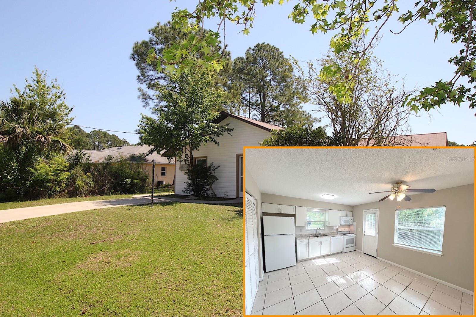 Cozy 2 bedroom 1 bathroom townhome duplex in the P Section of Palm Coast. This home has a unique design with both entrances facing separate streets for maximum privacy. The home features a studio like walk trough design, with two bedrooms at the rear of the home and beautifully updated bath with walk in shower accessible from hallway. The open kitchen concept offers plenty of counter space and blends right into the dining area, which opens to the living room and bedrooms. Tile flooring throughout the main areas and luxury vynil plank flooring in the bedrooms make for easy cleanup. Excellent location situates this home at close driving distance to schools, community center and parks, entertainment, restaurants, shopping, and everything Palm Coast offers. Easy access to main roadways provides for a speedy drive to the local beaches, and the I95 offers a fast commute to both Jacksonville and Daytona Beach. LAWN CARE IS INCLUDED! Inquire today! LBTR#13922