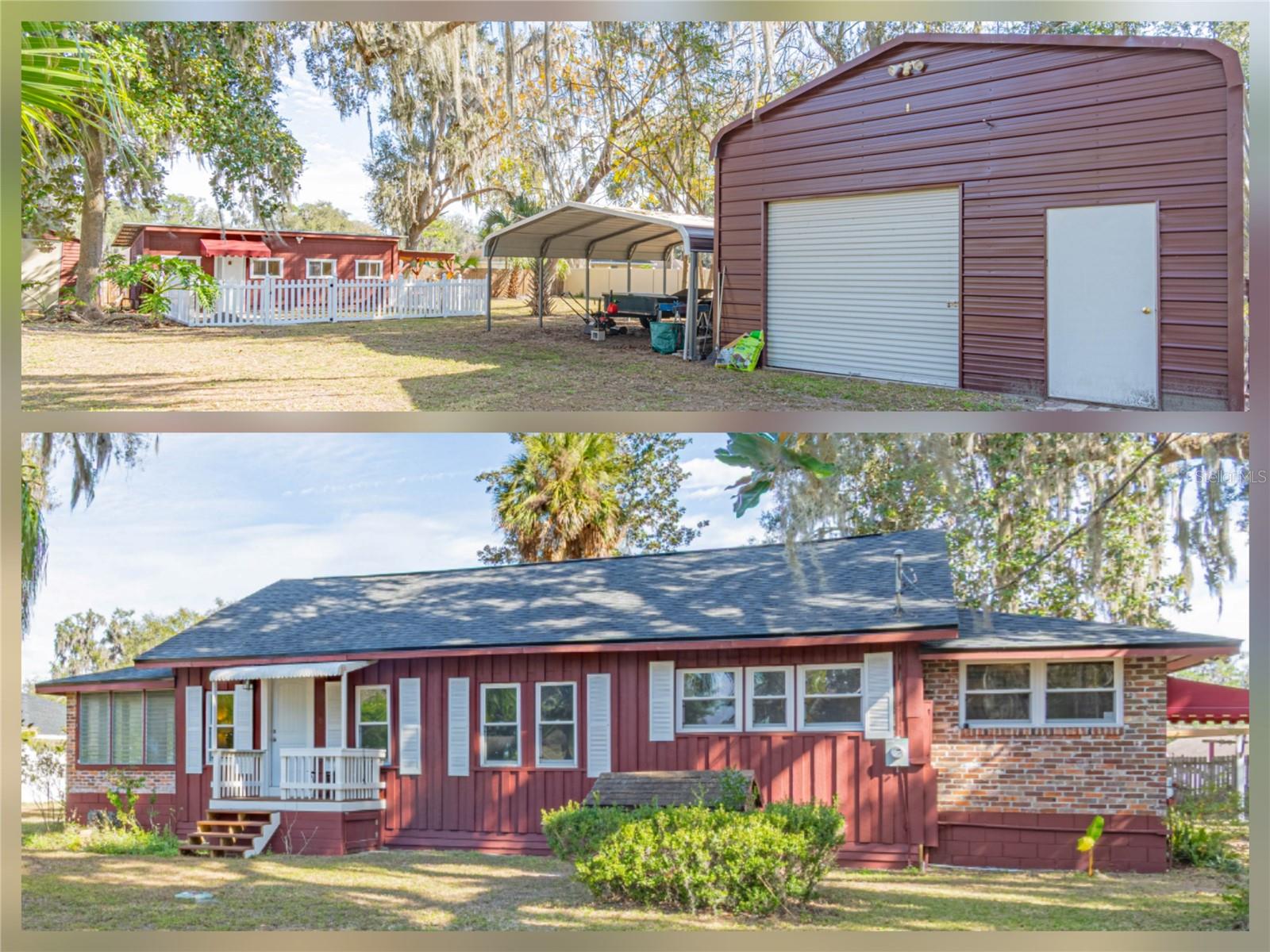 A rare find! HOUSE, IN-LAW SUITE/MIL unit, 2 carports, and SHOP on 2 LOTS totaling 30,056 sf (.69 acres) each with SEPARATE WATER METERS and SUBDIVIDABLE (buyer to verify). Main house: 1312sf, 2 bed 2 bath, NEW ROOF, new H20 heater, NEW LVP FLOORS, NEW CARPET, new kitchen cabinets/counters, new int/ext paint. MIL unit has 1 bed 1 bath, and fenced yard. Mechanic's dream shop is 600sf with water & electricity. This versatile property is ideal for MULTI-GENERATIONAL living or a private retreat with lots of elbow room and plenty of parking for vehicles, boats and all your toys. Welcoming small town known for its great fishing, renowned local restaurants, and top-rated elem school. CONVENIENTLY LOCATED just 2 miles from I-75, easy access to major retailers/restaurants, The Villages, and shopping centers. The perfect blend of old world charm with city amenities nearby.