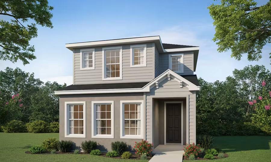 Under Construction. 2-story new construction Bungalow with 1946 square feet, 3 bedrooms with loft, 2.5 baths, a 2-car garage, and a covered lanai. Downstairs, enjoy an open layout and a gourmet kitchen with Silestone countertops, shaker-style wood cabinets, Samsung stainless steel appliances, and a pantry. The entire lower level and upstairs baths are finished with luxury vinyl plank flooring, with stain-resistant carpet in the bedrooms. Upstairs, you'll find 3 spacious bedrooms including your owner's suite complete with a walk-in wardrobe, linen closet, and a private en-suite bath with dual vanities and a tiled shower. Additional features for your convenience include a half bath downstairs, upstairs hall bath for the secondary bedrooms, custom-fit window blinds throughout, energy-efficient insulation and windows, and a full builder warranty.
