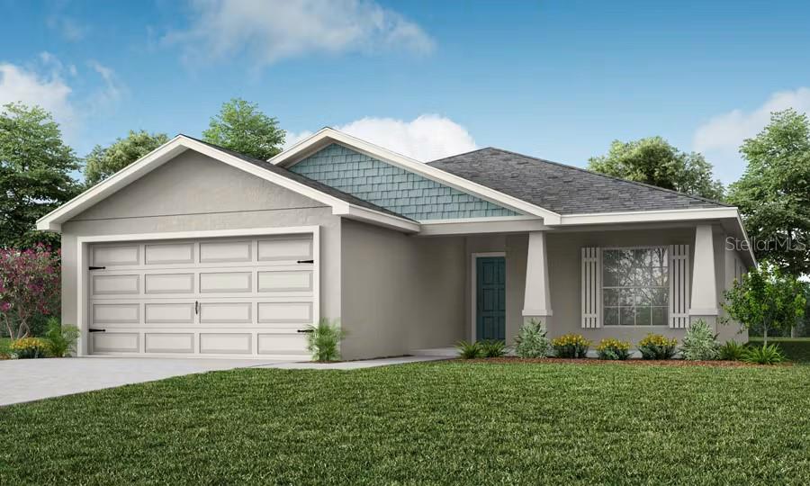 New construction home with 1,545 square feet on one-story including 3 bedrooms, 2 baths, and an open living area. Enjoy an open kitchen with Quartz countertops, Samsung stainless steel appliances, a walk-in pantry, and a spacious island, fully open to the dining café and gathering room. The living area, laundry room, and baths include luxury wood vinyl plank flooring, with stain-resistant carpet in the bedrooms. Your owner's suite is complete with a walk-in wardrobe and a private en-suite bath with a tiled shower, and a closeted toilet. Plus, enjoy a covered lanai, 2-car garage, custom-fit window blinds, architectural shingles, energy-efficient insulation and windows, and a full builder warranty. "Please note, virtual tour/photos showcases the home layout; colors and design options in actual home for sale may differ. Furnishings and décor do not convey.