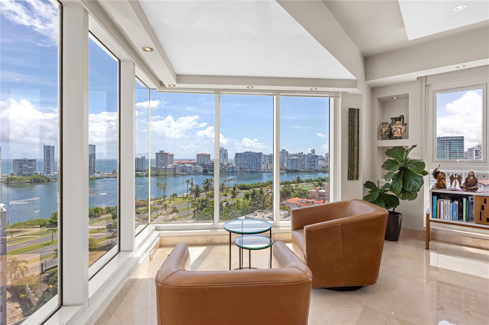 Stunning views of the ocean and Condado Lagoon  will be your daily companion in this exclusive property at Excelsior Towers in Miramar. Located on 805 Ponce de Leon Avenue this 3,015 Sq Ft apartment is in a full service concierge building. Walk to great restaurants, stores, supermarkets and more.
The property is a 3 bedroom convertible to 4. It has 4 bathrooms, open floorpan, balcony and three parking spaces. This building offers 24/7 security, full power generator, water cistern and a storage unit. Enjoy Miramar living at its best!