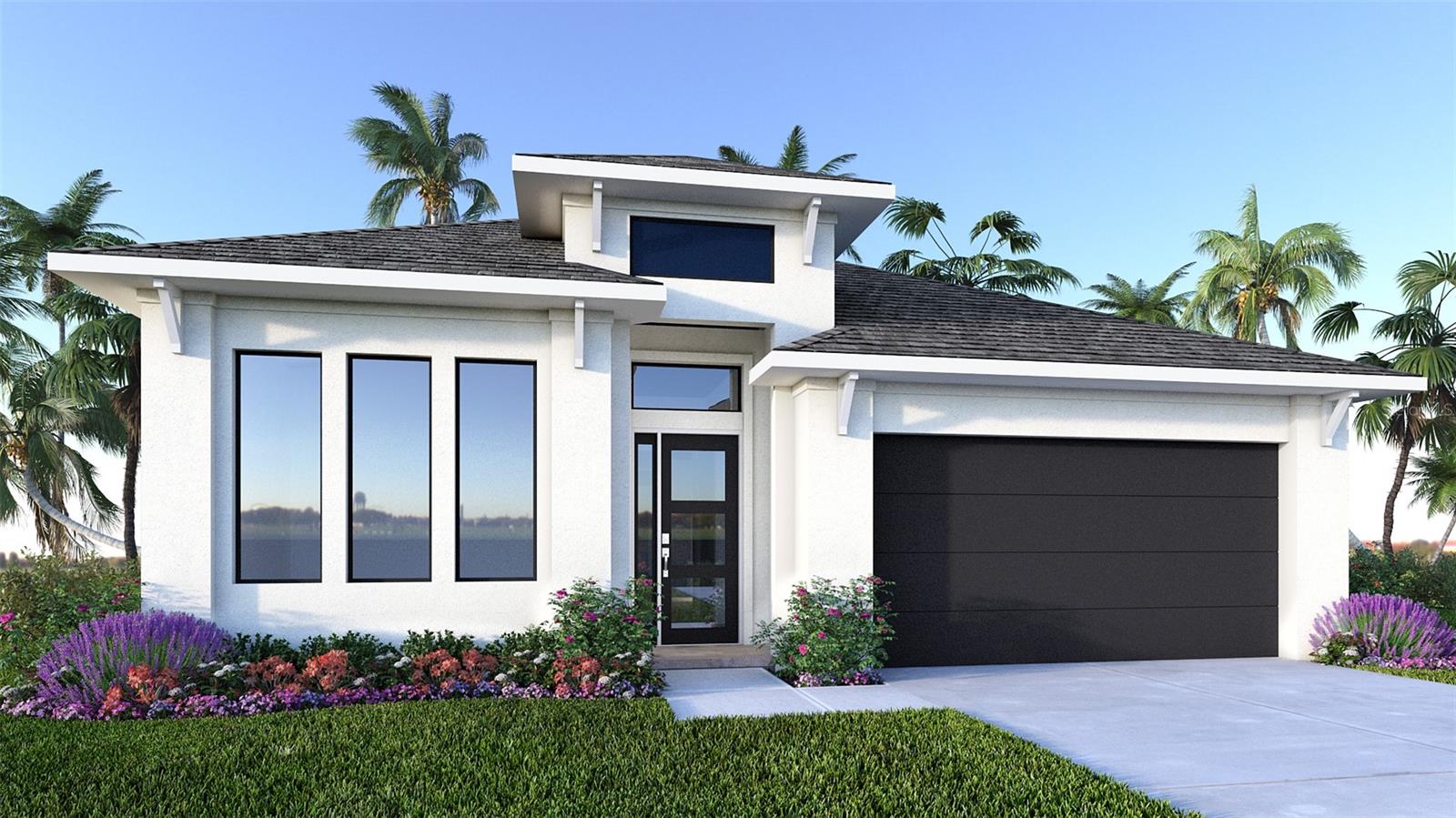 Under Construction. Step off the front porch and into a welcoming entryway with an extended tray ceiling that embraces the main hallway. French doors open into a secluded home office that overlooks the front yard. A full guest suite with a private bathroom and ample closet space is off the main hall. The kitchen features an island with built-in seating, and corner walk-in pantry. The dining area flows from the kitchen to the connecting family room which offers plenty of natural light from its sliding glass doors and access to the backyard covered lanai. The primary bedroom has three large windows overlooking the backyard space. Double doors lead into the bathroom which hosts dual vanities, a freestanding tub, glass enclosed shower, and two walk-in closets. Two secondary bedrooms and the laundry room complete the floor plan. The drop zone is located off the two-car garage.