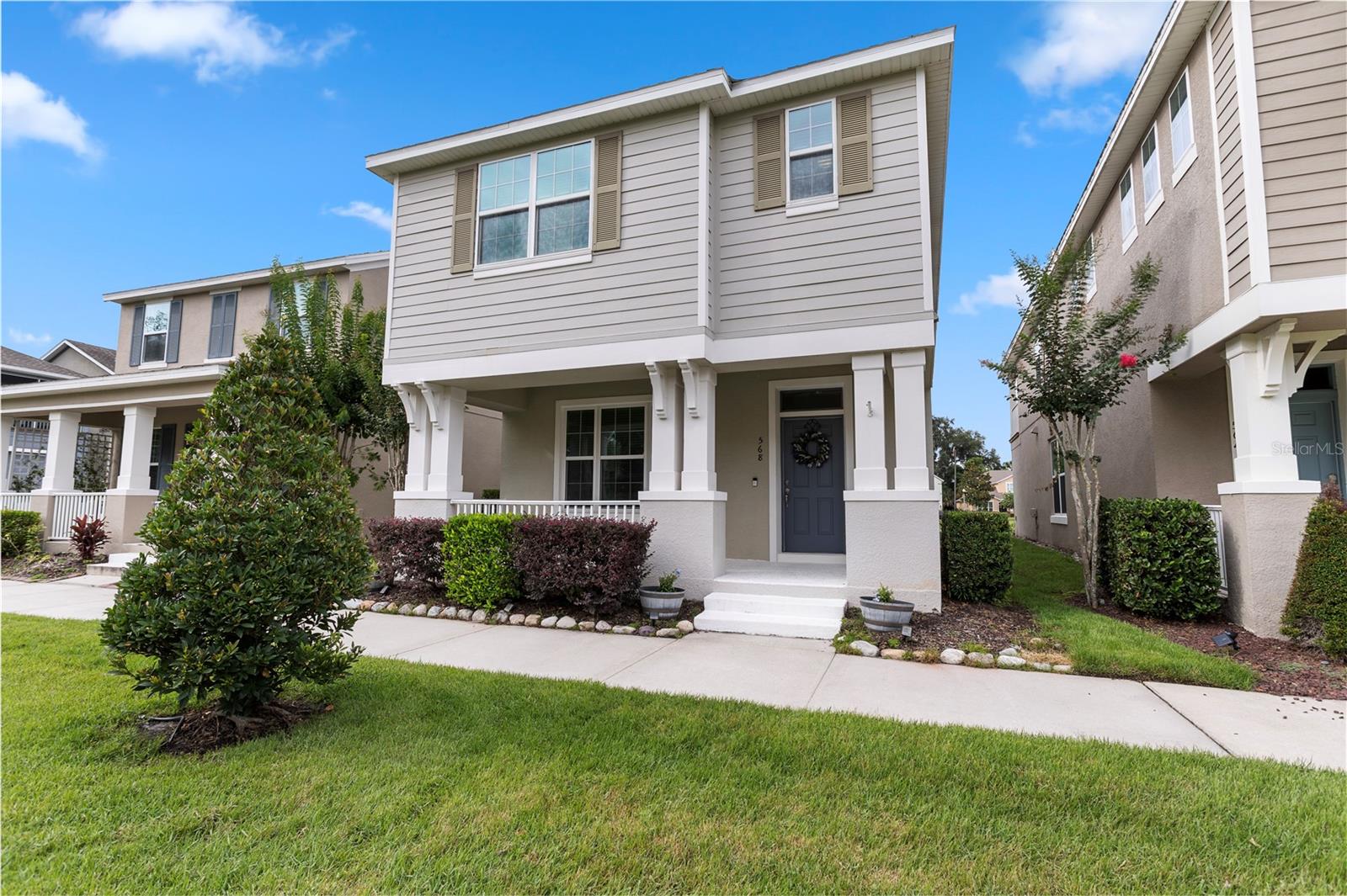 This is one of the few 4 bedroom Bungalows built in sought after Winter Springs Village and it is situated on a premium lot with a manicured greenspace in front and a pond view with a lighted fountain in the rear.  Enjoy sitting on the front porch in this quiet and serene setting with no through traffic.  Recently painted interior and trim along with brand new carpet upstairs.  This turn key property has lower utility bills due to many energy efficient features & design with Low E Vinyl dual pane double tint windows, foam insulated attic, energy star appliances & AC replaced in 2019.  This 4 bedroom floor plan has a spacious loft area & 2.5 bathrooms, separate dining room, living room that is open to the kitchen & a full 2 car garage with extra ceiling racks for additional storage.  The HOA includes lawn & irrigation maintenance, community pool/clubhouse, playground & secure mailboxes.  In walking distance to the Seminole Trail, Winter Springs Town Center, restaurants & Publix.  Easy access to 417 for a commute downtown, University of Central Florida, Orlando International Airport or the beaches.  Highly rated Seminole County Schools.  Bring your most discriminating buyers as this home will not disappoint!