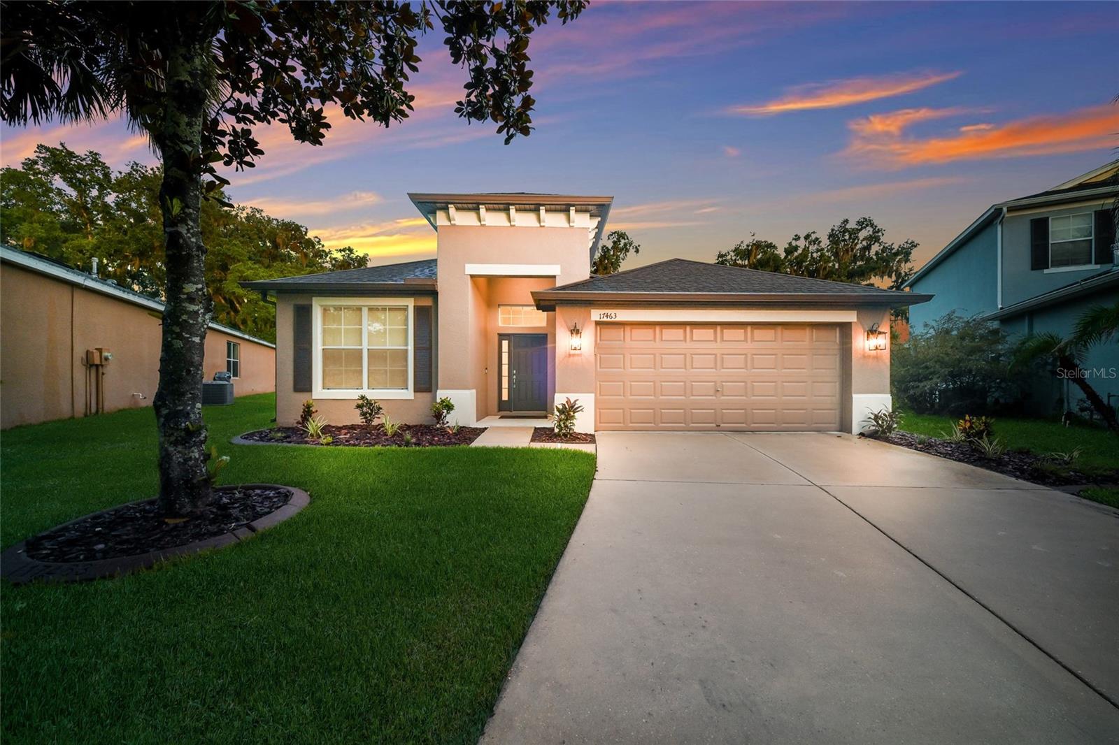 Privacy, space, and scenic conservation views await in this BEAUTIFUL 3-bedroom plus den, 2 bath POOL home, ideally situated within the highly sought-after community of Channing Park and zoned for A-RATED SCHOOLS including Newsome High. Positioned on an expansive pie-shaped homesite, this home enjoys a beautiful outdoor setting with a pond visible in the distance, adding to the natural beauty of its surroundings. Attractive curb appeal and an inviting entry welcome you inside, where architectural niches and an open, functional floor plan create an airy & welcoming atmosphere. The main living area was freshly repainted in Spring 2026 in a neutral color that complements any style of décor. Just off the foyer, the spacious study with double doors provides a versatile space that can easily serve as a home office, playroom, home gym, media room, or even a 4th bedroom. Beyond the study, the formal dining room adds to the home's versatile layout, providing an elegant space for entertaining that can also be reimagined as an additional living area or hobby space. A beautifully illuminated grand rotunda serves as the centerpiece of the home, connecting two secondary bedrooms, a full bathroom, and the laundry room, which includes the washer & dryer. From the dining room, the home opens into a spacious kitchen café that comfortably accommodates both casual meals & upscale gatherings. The adjoining kitchen overlooks the large Gathering Room and is thoughtfully appointed with 42-inch maple cabinetry topped w/crown molding, Corian countertops, stainless steel appliances including a gas cooktop range, & a dedicated pantry. The large triple pocket sliders in the Gathering Room create a seamless transition between indoor & outdoor living. Step outside to a private lanai centered around a large swimming pool, enhanced by a NEW POOL PUMP installed in 2025 & a Bluetooth robotic pool vacuum to keep your pool sparkling for years! Thanks to the home's location on a large pie-shaped homesite, the pool & lanai take full advantage of the private conservation backdrop, creating a peaceful outdoor setting with plenty of room for entertaining, outdoor dining, or simply enjoying the Florida sunshine. Back inside, the Primary Retreat provides a peaceful escape with views of the lanai & pool area. A custom barn door opens to the expansive en-suite bath, which features a tiled walk-in shower with seamless glass shower door, extended vanity with dual sinks, custom mirrors, upgraded vanity lighting, additional cabinet space for added storage, & walk-in closet. Additional notable upgrades include BRAND NEW CARPET (2026) in the study and all bedrooms; NEWER gas water heater (2023); BRAND NEW irrigation system lines (2026); NEWER exterior paint (2024); Custom window treatments throughout; ADT security system; Ring video doorbell; Whole home gutters; and Custom chandeliers in formal dining room, rotunda, casual dining, & Primary Bedroom. Residents of Channing Park enjoy access to an impressive collection of resort-style community amenities, including two Swimming Pools, a Splash Pad, Clubhouse, Fitness Center, Basketball Court, Soccer Field, Playground, Skateboard park, Dog Parks, Walking Trails & More. Conveniently located just minutes from top A-rated schools, shopping, dining, state parks, major medical facilities, and approximately 45 minutes from MacDill Air Force Base, this home offers the perfect combination of everyday convenience & an active outdoor lifestyle.