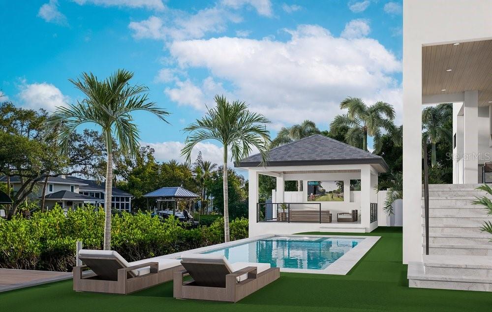 Under Construction. An elegant blend of Modern Design and Comfort. Brookshire Homes, a luxury home builder in South Tampa presents 5011 Shore Crest Dr. This new construction waterfront
home features 5 bedroom suites, 5 full baths and 2 powder rooms, an elegant office, large media room, formal dining with a adjacent wine room,  a chef's kitchen with state
of-the-art Thermador appliances, sleek cabinetry and a spacious island and a breakfast nook. In addition, a "dirty kitchen" with sink/dishwasher & coffee maker plus space for
a second refrigerator and washer /dryer hook-up. Easy access from garage thru mudroom for deliveries of groceries. The kitchen opens up to a light & bright family room with
an elegant gas fireplace and large glass sliders to the very spacious covered patio, with outdoor kitchen and views of the canal as well as the pool/spa and detached cabana.
On this level you will also find the 5th bedroom suite. The second level encompass a large Primary suite, with an attached balcony, huge primary bath with separate vanities,
free standing tub, large shower and a walk-in closet to die for!
The main laundry room conveniently located on this level as well as 3 additional bedroom suites. In addition the home features a 3 car garage (split 2+1) with a circular
driveway, heated pool and spa, cabana with built-in fire pit, new seawall, dock with 10000 LBS lift + a very convenient elevator from garage to first and second level Hardwood
floors throughout except in wet areas, 12ft celings on first level, 10ft on second floor, all block construction, wired for Smart Home, and so much more!