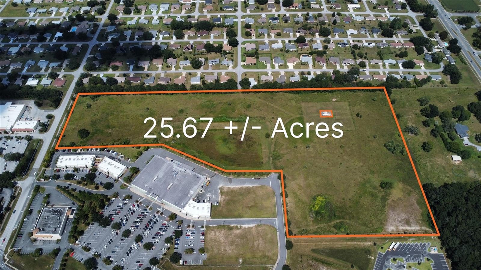 25+/- commercial acres next to Publix on Hwy 27 within the city of Ocala, FL, featuring water and sewer available to the property.  The property's future land use is Low Intensity, which provides zoning for a wide variety (B-2, B-4, M-1, PD) of different uses including retail, office, self storage, mini warehouses and other types of commercial business.  The current zoning is R-3, providing up to 18 residential units per acre for a total of 396 multifamily units. The estimated rezoning timeline is four months. This offering includes two parcels totaling 25.67 acres (22.03 and 3.64 acres).  The 3.64 acres provides drainage retention with shared capacity for the Publix and remaining 22.03 acres.  Major employers and retailers surround the property including: Chewy, FedEx, Amazon, AutoZone, UF Shand's Hospital, HCA Emergency Care, Publix, Starbucks, Chase Bank, Regions Bank, Walgreens, McDonalds, Gold's Gym and AutoZone.  I-75 is a three minute drive east and the billion-dollar World Equestrian Center is a 12 minute drive west.  The new Buc-ees and I-75 interchange will be a short 5 minute drive.  Marion County owns a .05+/- acre well, with a 100' circumference protection buffer located in the NE portion of the property.
