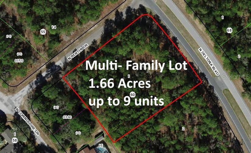 Rear Gem, Multifamily corner lot with that touches Deltona so it has public water and wastewater. With the public water and wastewater, you can build six units per acre, so nine units on this 1.66 acre lot. Call Citrus planning and zoning to confirm. Citrus springs is a deed restricted community without an HOA, there is a voluntary social membership but not for this lot. The new Suncoast Expwy has brought a great expanse of community development with many new restaurants and lots shopping along with a new Tampa General Hospital in the works. Come and enjoy the quite life of the Beautiful Nature Coast with many Recreational activities such as the Parks and Trails. In addition, Citrus County is home to approximate thirty Natural Springs along the coast which attracts the worlds largest manatee population. Conveniently located down the road from the Family Dollar and Dollar General Stores, about five miles to Publix, and six miles to Walmart.  It is about miles to the heart of Ocala and about 70 miles to the heart of Tampa.