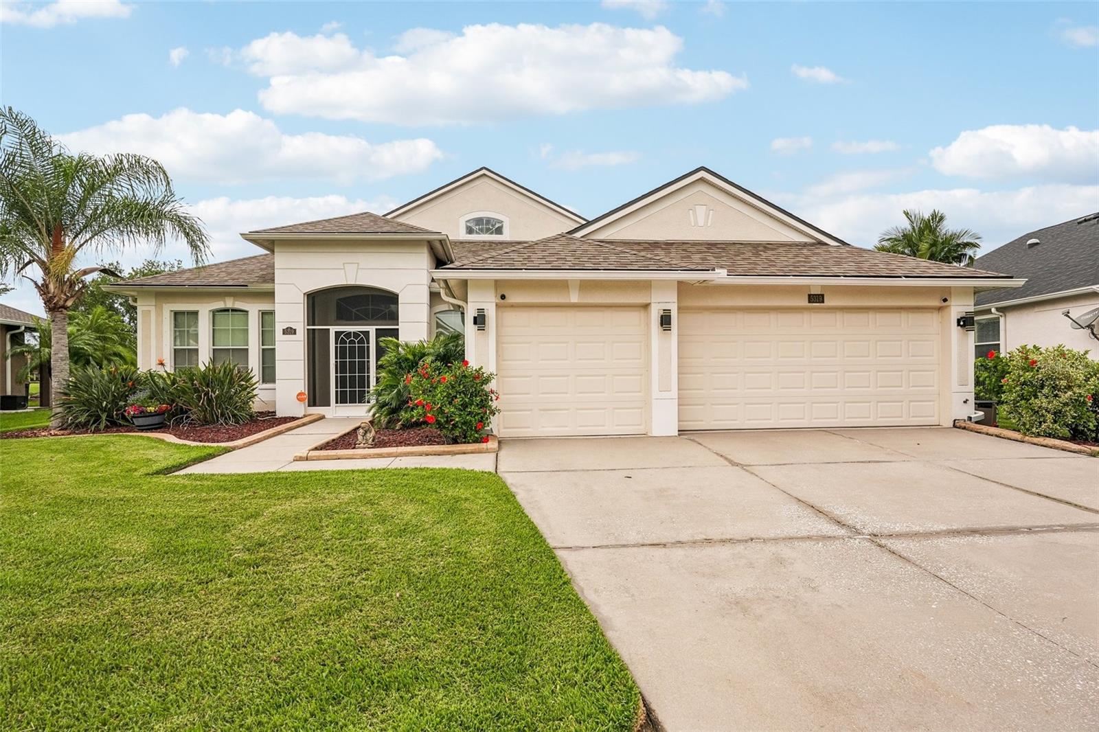 Welcome to this desirable 4-bedroom, 3-bathroom home in sought after Lakeside Preserve, where comfort, functionality and stunning lake views come together! This well-maintained residence features a versatile den that can be used as a home office, study, or bonus room to suit your lifestyle. Beautiful tile flooring throughout the home, creating a clean and seamless look. Improvements include a 2025 roof, along with a tankless water heater, and an HVAC UV light system designed to enhance indoor air quality. Additional features include a saltwater water softener system and a security system for added convenience and peace of mind. Enjoy lake views and beautiful sunsets from your backyard oasis, complete with a heated saltwater pool and relaxing hot tub—perfect for entertaining or unwinding after a long day. Car enthusiasts and hobbyists will appreciate the spacious, air-conditioned 3-car garage featuring durable, premium Polyaspartic-coated flooring. Best of all, this property comes with no CDD fees, helping keep ownership costs lower while still enjoying the benefits of this desired community located in Parrish, FL which offers a blend of peaceful, suburban living and modern conveniences. The town of Parrish is a vibrant and rapidly growing community ideally situated between Tampa to the north and Sarasota to the south. Residents enjoy convenient access to both cities while benefiting from a growing selection of shopping, dining, and recreational opportunities right in town. In addition, some of Florida's most beautiful beaches are within driving distance, including Anna Maria Island, Coquina Beach and award-winning Siesta Key Beach! Come see this home today!