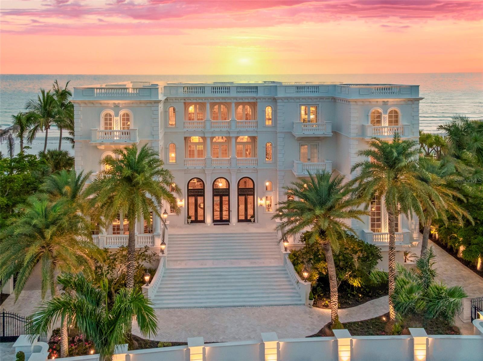 A breathtaking tribute to the grandeur of Renaissance Venice, Serenissima—meaning “The Most Serene”—stands as one of Florida’s most revered residences. With its coveted architectural detail and Gulf-front address, this palatial estate is unmatched in design splendor, craftmanship, and artistry. Gracing the southern tip of Longboat Key, endless views of sea, sand, and sky create an unforgettable backdrop for living. From the moment of arrival, Serenissima exudes elegance and beauty. A soaring marble hall crowned by a glass sky dome sets the stage for lively evenings with family and friends. Looking west, the shimmering Gulf of Mexico dazzles from nearly every room and stretches endlessly beyond the horizon. Majestic in scale yet intimate in nature, Serenissima offers grand spaces for lavish entertaining alongside serene retreats for private relaxation. Elements of bespoke design include a magnificent grand salon capable of hosting 100 guests, a gourmet chef’s kitchen perfect for gathering and conversation, a 10-seat home theater, and a light-filled sun room overlooking the infinity-edge pool. Six bedrooms and eight baths offer a private retreat for the whole family. Crafted with reverence for old-world artistry, the home features exquisite Venetian murals, dazzling chandeliers, and masterful millwork across three levels of luxurious living. For the car enthusiast, Serenissima’s ground level garage/car gallery comfortably fits 12 vehicles. Outdoors, the sophisticated architecture and landscape design perfectly complement the coastal location. Days here are filled with sun-drenched adventures—beachcombing, sailing, kayaking, or golfing —followed by unforgettable sunsets.  Expansive terraces offer panoramic vistas over the pool, pristine beach, and shimmering turquoise Gulf waters. Located within the prestigious gates of The Longboat Key Club, members enjoy world-class amenities including golf, tennis, dining, a spa, fitness center, and a full-service marina. Just over the bridge, enjoy the world-class destinations of downtown Sarasota where opera, ballet, symphonies, and theater enliven everyday living. Serenissima is a one-of-a-kind legacy estate on Florida’s Gulf Coast, a stunning reflection of a life well lived.