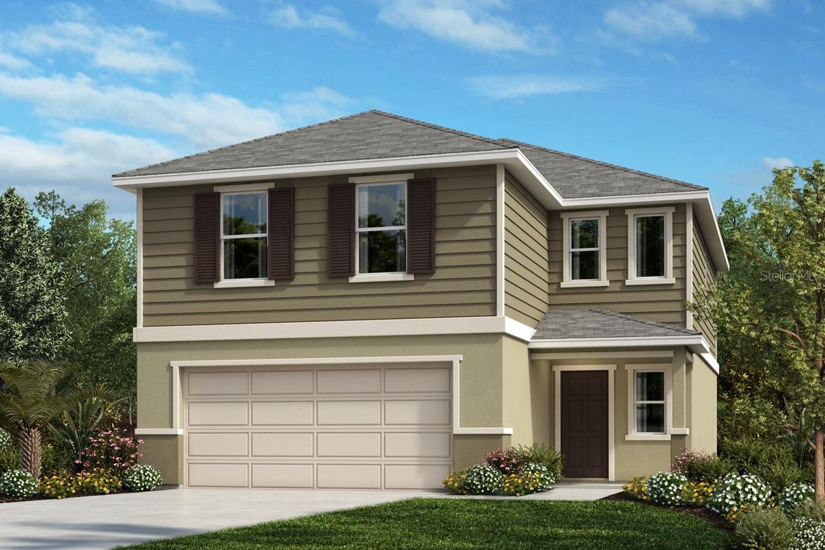 Under Construction. This eye-catching two-story home will be the perfect fit with notable features including beautiful tile flooring, 9-ft. ceilings, and a covered patio ideal for hosting summer BBQs. On the first floor, you’ll discover a convenient powder bath, a coat closet, a modern kitchen, and a spacious great room. The kitchen is equipped with 42-in. upper cabinets in linen, granite countertops, an island, a chrome Moen® faucet, a stainless-steel Kohler® sink, and stainless-steel Whirlpool® appliances. Moving upstairs, there are three secondary bedrooms, a dedicated laundry room, and a full bath. The primary suite boasts a walk-in closet, a tray ceiling, and a connecting bath with a linen closet, a dual-sink vanity, and a walk-in shower with tile surround.