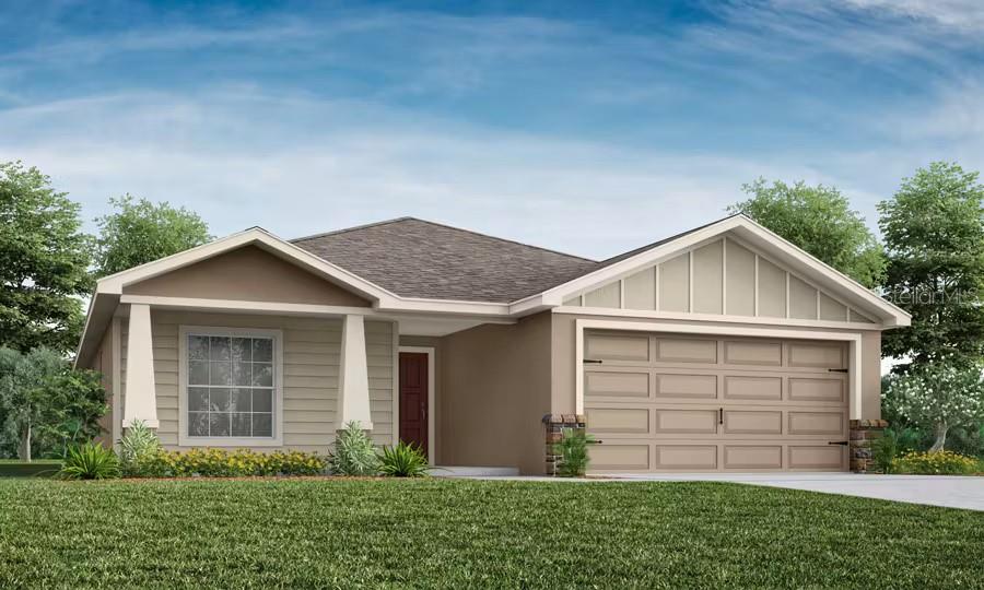 Under Construction. New construction home with 1715 square feet on one-story including 4 bedrooms, 2 baths, and an open living area. Enjoy an open kitchen with 42" shaker-style cabinets, Quartz countertops, Samsung stainless steel appliances, a walk-in pantry, and a spacious island, fully open to the dining café and gathering room. The living area, laundry room, and baths include luxury wood vinyl plank flooring, with stain-resistant carpet in the bedrooms. Enjoy a covered lanai, 2-car garage, custom-fit window blinds, architectural shingles, energy-efficient insulation and windows, and a full builder warranty ***Please note - Virtual Tour/Photos showcases the home layout; colors and design options in actual home for sale may differ. Furnishings and décor do not convey!