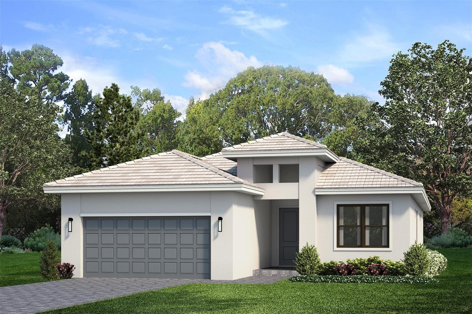 Under Construction. **UNDER CONSTRUCTION AVAILABLE DEC 2023** Fiesta Model photos used for reference.
This stunning 3 Bedroom home includes 3 Baths, a Den and 2-Car Garage with eastern exposure and a partial waterview. It features a spacious Dining and Great Room, a Gourmet Kitchen with GE Cafe appliances and an expansive kitchen island. Professionally personalized finishes throughout. The covered Lanai offers electric, gas, and plumbing for a future summer kitchen and it is also prepped for a future pool.