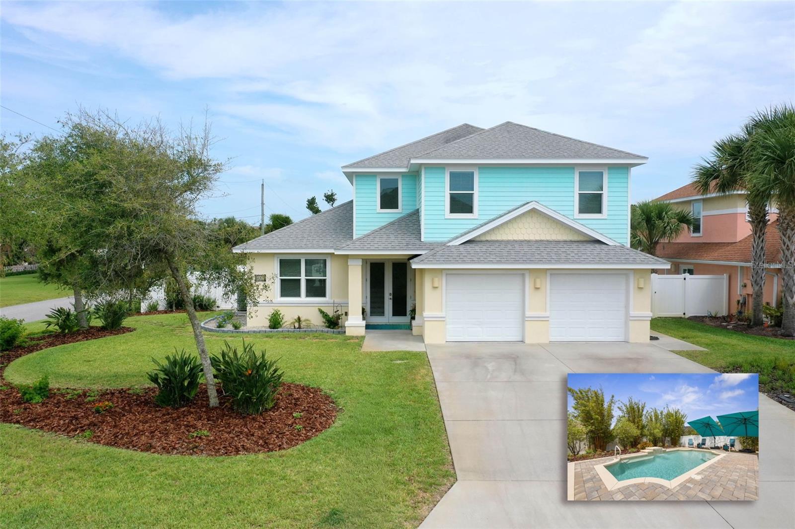 One of a kind custom built home. This home was designed to enjoy the coastal lifestyle of Flagler Beach. From the coffered ceiling to the spacious primary suite you will not find another home like this! The kitchen makes preparing meals easy with 5 burner gas range and secondary oven. Granite counters with ample drawers and cabinets for storage plus a walk in pantry. The windows are thoughtfully placed to allow for ample natural light throughout. No carpet here, porcelain tile and wood only. Tile bath granite vanity tops are pleasing to the eye and add another layer of luxury. All the touches you would expect to find in carefully crafted home.  Take either door to landscaped, fully fenced, yard surrounding the heated pool. Summer kitchen completes outdoor oasis. Just strolled back from the beach? Outdoor shower has that sand off in no time.  Viewing this home  buyers will appreciate many additional enhancements. Schedule an appointment today.
