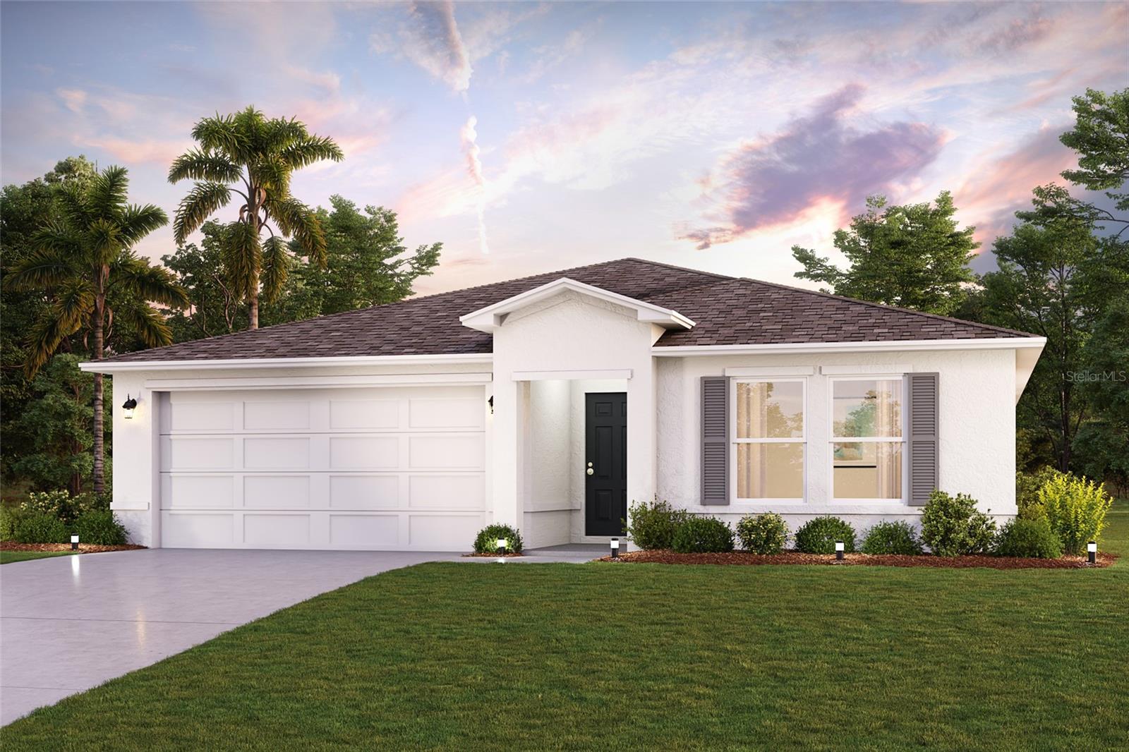Under Construction. You will love this DELIGHTFUL NEW Single-Story Home in the Palm Coast Signature Community! The desirable Brandywine Plan boasts an open design encompassing the Living, Dining, and Kitchen spaces. The Kitchen features gorgeous cabinets, granite countertops, and Stainless-Steel Steel Appliances (Including Range with a Microwave hood and Dishwasher). In addition, the primary suite has a private bath with dual vanity sinks and a walk-in closet. This home also includes 3 more bedrooms and a full secondary bath.