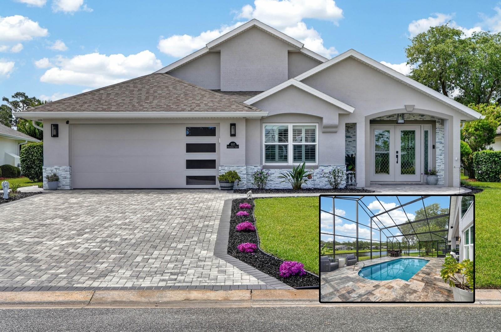 Luxury Living with Stunning Lake Views in Plantation Bay! Welcome to this beautifully remodeled 3-bedroom, 2-bath home offering over 2,150 square feet of thoughtfully upgraded living space. Situated on a picturesque lakefront homesite, this exceptional residence combines elegance, comfort, and functionality throughout. The gourmet kitchen is a chef's dream, featuring abundant soft-close cabinetry, granite countertops, a vented hood system, pasta faucet, and premium finishes. Marble flooring flows through the home, complemented by custom lighting valued at approximately $45,000 and a whole-home surround sound system with speakers throughout the interior and outdoor living areas.
The spacious primary suite offers custom California Closets and a spa-inspired bath with multiple shower heads, a rain shower, and touch lighting. Additional upgrades include replaced sliders, double-pane windows, a newer HVAC system and water heater (approximately 2 years old), a roof approximately 7 years old, and a decorative glass front entry door.
Step outside to your private Florida oasis featuring a travertine pool deck, heated inground pool, portable spa, outdoor built-in BBQ with vent hood and refrigerator, outdoor television, and breathtaking lake views. Tropical fruit trees enhance the serene setting, creating the perfect space for entertaining or relaxing year-round.
The oversized garage is equally impressive with Shark Coating floors, custom storage cabinetry by Closets by Design, and a deep freezer that conveys. Additional highlights include a well-appointed laundry room with granite utility sink and built-in hanging space, guest bath with sun tunnel and vessel sink, extensive attic storage with upgraded insulation, plantation shutters throughout, and a friendly, established neighborhood. 75" tv and floating fireplace convey with house.  Also garage freezer and shelving convey.
This move-in-ready home offers an exceptional blend of luxury upgrades, thoughtful design, and resort-style outdoor living. A rare opportunity in one of Ormond Beach's most desirable communities.