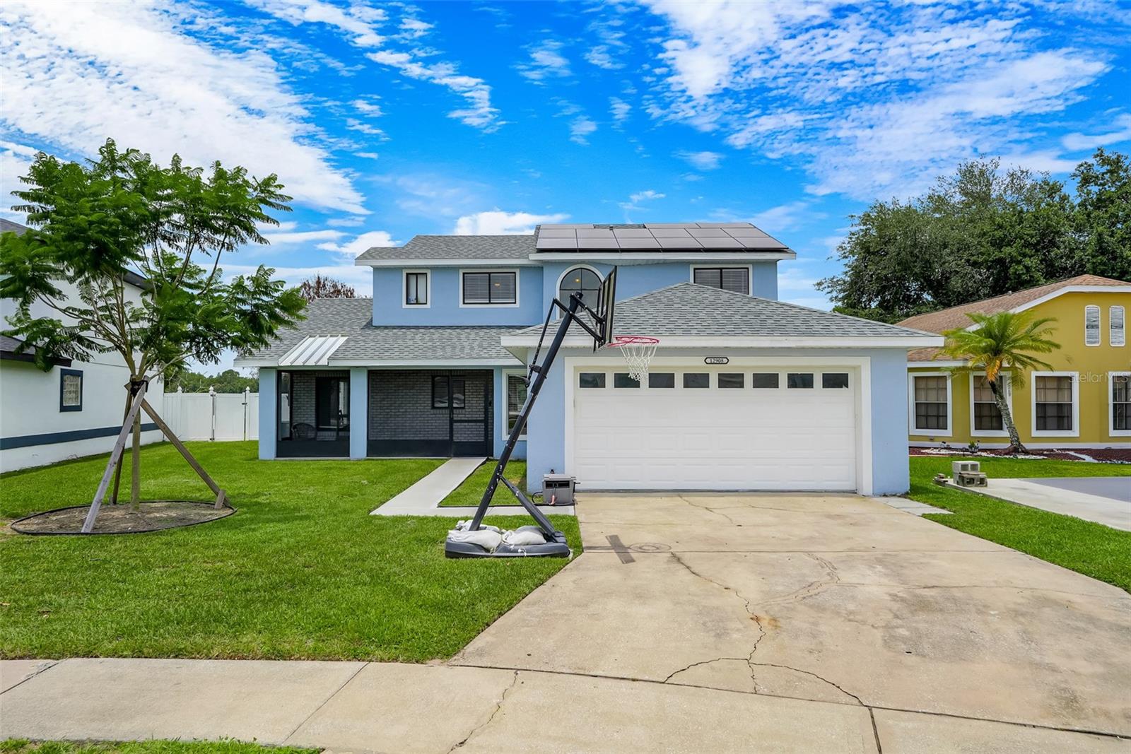 Welcome to this stunning 4-bedroom, 3.5-bathroom home nestled on a private cul-de-sac in a peaceful, quiet neighborhood. This beautifully maintained property offers breathtaking pond views from the screened pool and spa area, creating the perfect setting for outdoor relaxation and entertaining. The home features two master suites, providing exceptional flexibility for families or guests. Enjoy low-maintenance living with elegant ceramic tile and vinyl flooring throughout! The spacious 2-car garage offers ample storage and convenience. Recent major upgrades include a brand new AC, roof replaced in 2024, recently updated second floor flooring, and solar panels paid off at closing - meaning significantly reduced energy bills from day one! The fully fenced backyard provides privacy and security, while the screened pool and spa area creates your own private oasis. This move-in ready home combines modern upgrades, energy efficiency, stunning water views, and an unbeatable location on a quiet cul-de-sac street.Perfectly positioned in one of Orlando's most convenient locations, this home offers unbeatable access to everything Central Florida has in store. Don't miss this incredible opportunity!