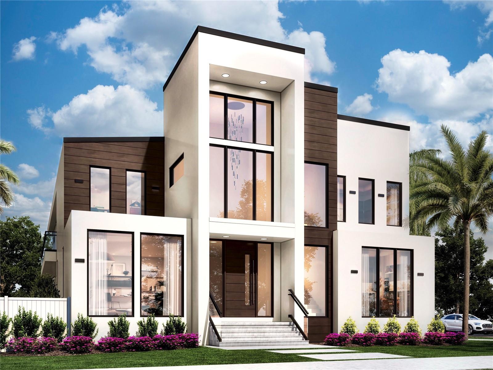 Under Construction. Now available, this bespoke modern residence in the heart of the coveted Sunset Park neighborhood. Set on a prominent corner lot between Lowell and Schiller, this 6,356 sq ft home is crafted for elevated everyday living and entertaining. A striking façade with expansive glass and architectural lines invites you into a foyer soaring more than 20ft high. The main level opens to a great room with wide-plank white oak flooring, floating lines, and seamless indoor/outdoor flow to the covered patio, outdoor kitchen and pool.

The kitchen boasts dual islands, wood accents, premium Sub-Zero & Wolf appliances, and an adjacent wine cellar. Mudroom, double walk in pantry delivering practical luxury, featuring a dog-washing station, fridge, sink and washer/dryer. A private guest suite on the main floor, a dedicated office and a flex room that’s pre-wired for theatre, gaming or whatever your family imagines, offers versatility at the highest level. Up the sleek staircase or elevator shaft, the upstairs primary suite features a private access to the balcony, a boutique-style closet, and a spa-inspired bath clad in distinct designer tile. Four additional bedrooms also open to a large shared balcony.

Every bathroom is individually designed with curated tile and bespoke finishes. The home is pre-wired for smart-home, security, speakers, and features plentiful storage throughout. Completing the package: three-car garage, high ceilings throughout, and an outdoor oasis designed for premium South Tampa living and effortless entertaining. This is more than a house — it’s a statement in modern family luxury.

Estimated completion Spring 2026. Renderings are for illustrative purposes only; actual construction, specifications, and finishes may vary at builder's discretion.