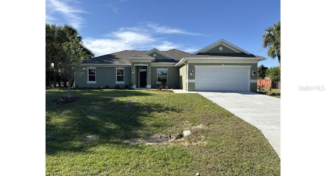 MOVE IN READY!!!  NEW CONSTRUCTION !!  This home features 4 spacious bedrooms, split floor plan.  Home has granite counter tops.  Flooring is a combination of tile and carpet.  Primary bedroom features dual closets located on each side of the hallway leading form primary bedroom to the well designed bathroom which contains dual sinks, garden tub and separate walk in shower. A private toilet is located in a separate water closet.  Sliding glass doors from great room lead to lanai.  The yard has plenty of outdoor room for recreation.  There is a separate laundry room with shelf and cabinet space located between the 2 car garage and kitchen.