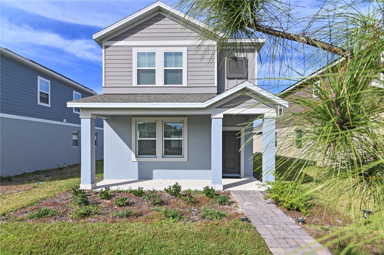 Welcome to this almost brand new 3 Bedrooms and 2.5 bathrooms home, It comes with a family-oriented design, an open concept layout shared among the main living area, kitchen and dining room to promote seamless transitions between spaces. Tucked at the back of the first floor is a study well-suited as an office space. The kitchen features stainless still appliances, quartz counter tops and an spacious pantry. Ceramic Title in the first floor, blinds, smart home features ring bell, eco friendly appliances, solar panel to save in your electric bill and much more. The courtyard patio offer a cover and cozy space  with pavers and a walk that lead to your 2 cars garage. All three bedrooms are situated upstairs, including the owner’s suite with a lavish bathroom. This amazing house is located in the beautiful community of Pine Glen with incredible views, picnic area, dog park, tot lot, basketball court, soccer field and pickle ball court. This house is well located and near to 192, Narcoossee road and 20 minutes to the  Lake Nona area.