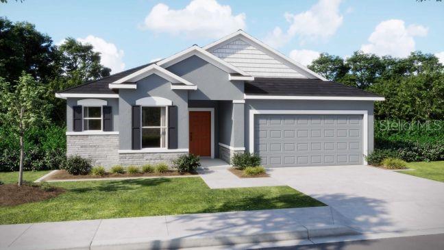 Pre-Construction. To be built. Mount Plymouth Greens blends spacious homesites, small-town charm, and everyday convenience within an intimate cul-de-sac community just 8.5 miles from downtown Mount Dora. Surrounded by open green spaces and paved walking paths, the neighborhood creates a peaceful atmosphere with inviting areas to relax and enjoy the outdoors, while still keeping shopping, dining, parks, and major highways close at hand. Nestled in the tranquil setting of Mount Plymouth, this location captures the beauty of quiet Florida living with easy access to Orlando attractions and modern conveniences.

Inside the Drexel floor plan, a spacious foyer with elegant ceramic tile flooring sets the tone for the thoughtfully designed interior. The open-concept layout creates a bright and airy feel throughout the main living spaces, seamlessly connecting the kitchen, dining area, and great room for comfortable everyday living and effortless entertaining. At the center of the kitchen is an oversized island with bar-top seating, complemented by granite countertops and abundant workspace, making it as functional as it is stylish. Nearby, the dining area provides the perfect spot for casual meals or gathering with guests.

The expansive great room delivers flexibility for relaxing, entertaining, or creating personalized living spaces, while the versatile flex room can easily function as a home office, hobby room, reading lounge, or private retreat. The primary suite serves as a relaxing escape with a spacious walk-in closet, oversized shower, solid surface countertops, and premium finishes throughout. Ceramic tile flooring extends through the main living areas for durability and style, while the bedrooms add warmth and comfort with plush carpeting.

Designed for true Florida living, the covered lanai with acrylic flooring creates a comfortable outdoor space to unwind or entertain year-round. Exterior stone accents add character and curb appeal, while architectural shingles complete the refined exterior design with lasting durability. Every detail of the Drexel combines comfort, style, and practicality in a beautifully designed home within the peaceful surroundings of Mount Plymouth Greens.