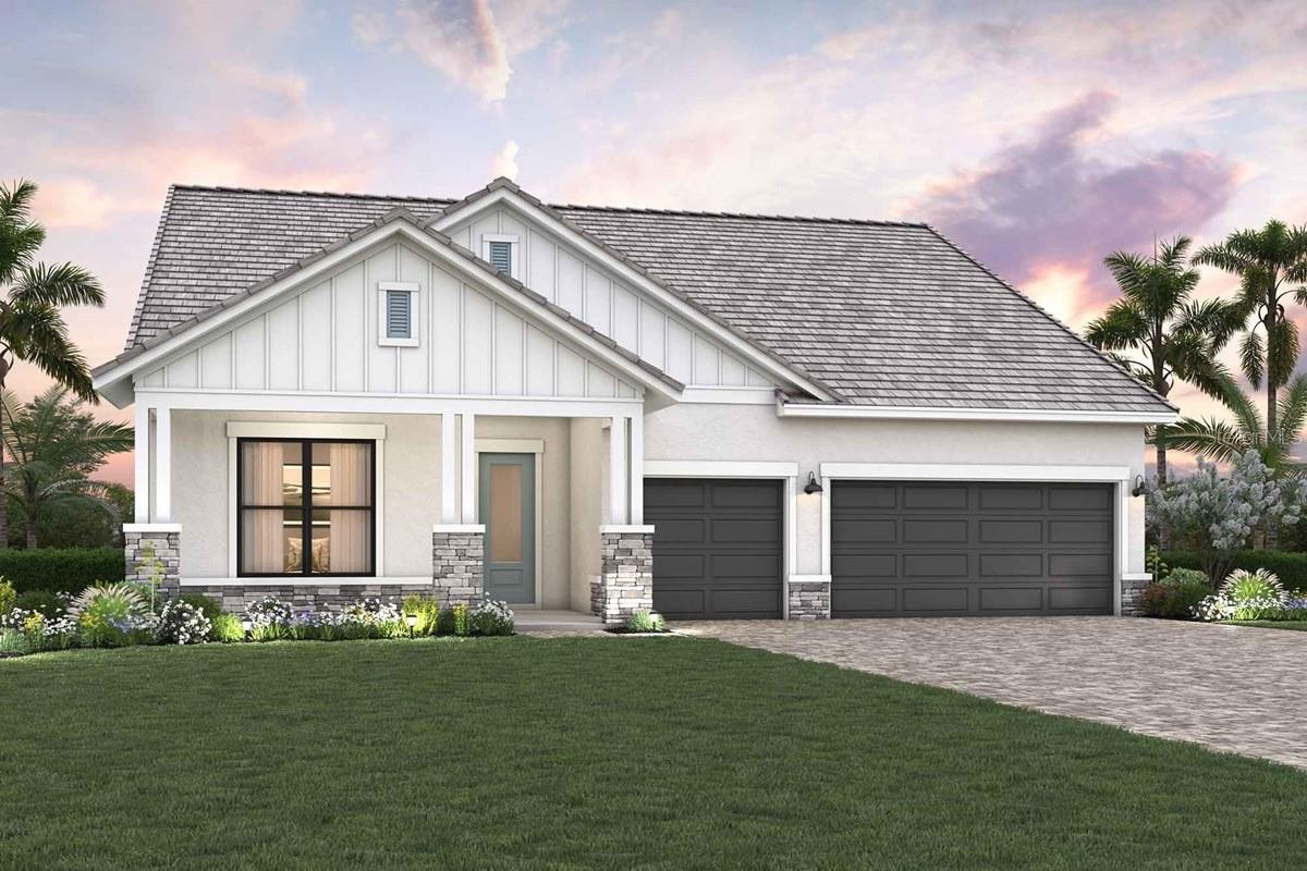 Under Construction. Discover the Borrelli floorplan by David Weekley Homes, a beautifully designed 4-bedroom, 3-bath home offering an open-concept layout, 10-foot ceilings, and abundant natural light throughout.
This thoughtfully planned home features a spacious enclosed study with elegant glass French doors, ideal for a home office, hobby room, or quiet retreat. The owner’s suite offers a relaxing escape with a spa-inspired bathroom designed for comfort and style. The fourth bedroom includes a private en-suite bath, creating a flexible space for guests or extended stays.
At the center of the home, the chef-inspired kitchen features a gas cooktop, oversized island, and seamless views into the dining and living areas, making everyday living and entertaining feel effortless. Extra windows throughout the home enhance the bright, open feel.
Enjoy peaceful lake views from the backyard lanai. Additional highlights include hurricane-impact glass throughout, a convenient drop zone near the laundry room, and thoughtful design details throughout the home.
Located in Palmera at Wellen Park, residents enjoy a low-maintenance lifestyle with included lawn and irrigation maintenance, TV package, and Wi-Fi. Community amenities include a resort-style pool, clubhouse with restaurant, modern fitness center, golf simulator, pickleball courts, and a full-time lifestyle director offering a vibrant social calendar. **Lanai dimensions are 30' x 9'.