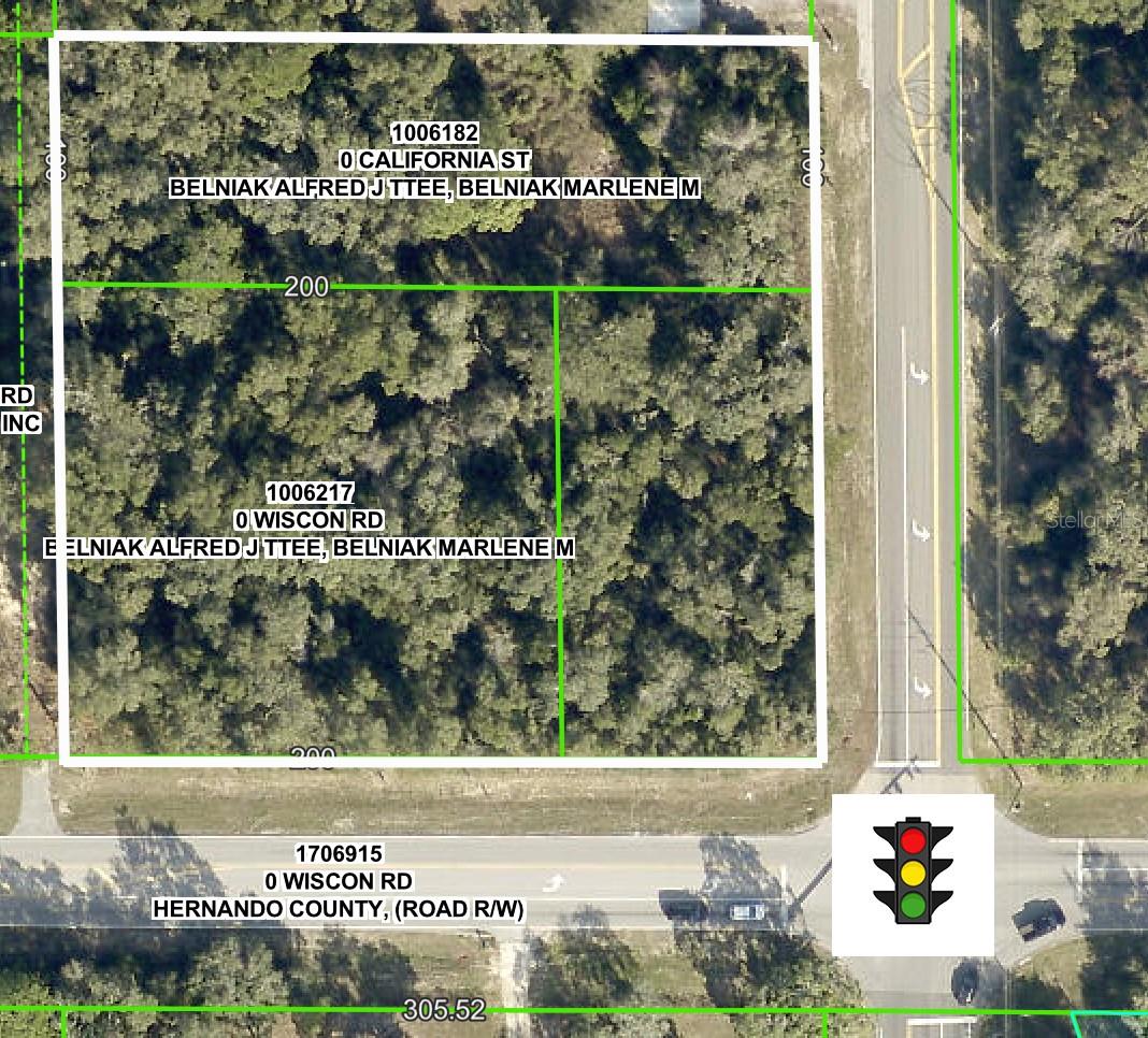 GREAT POTENTIAL COMMERCIAL 2 ACRE CORNER LOT at the NW corner of California Street and Wiscon Rd. Stop Light at the intersection. Annual Average Daily Traffic on Wiscon is 12,400. Annual Average Daily Traffic on California St is 10,100. The sale includes lots that make up the 2 acres (MOL). Stop light at the intersection allows for traffic to stop and few your business while they wait for the light. Great opportunity to buy at a growing intersection as Hernando County populations is exploding right now with many new subdivisions being built, including the ones being built on Wiscon between Wiscon and Cortez/50 just east of the Tampa General Brooksville Hospital. This is add a lot of traffic to Wiscon.  Wiscon is a major road connecting Cortez/50 to US 41/Broad Street in Brooksville by the Wal-Mart and Lowes.