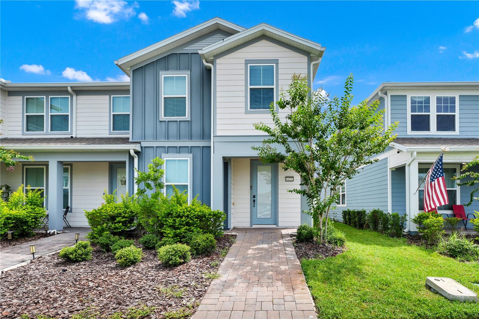 Virtually Staged. Welcome to this beautifully upgraded 2023 corner-unit townhome in the highly desirable gated Isles of Lake Nona community. Offering 4 bedrooms, 3 full bathrooms, and 1,858 sq. ft., this move-in-ready home features an open-concept floor plan with abundant natural light.
The modern kitchen boasts 42" cabinets, quartz countertops, stainless steel appliances,  Quartz countertops continue throughout all bathrooms. Upgrades include waterproof luxury vinyl plank flooring on the stairs and second floor, upgraded lighting and cabinet hardware, and a Level 2 EV charger in the attached two-car garage.
Enjoy your own private fenced courtyard between the home and garage—ideal for relaxing, gardening, or outdoor dining.
Residents enjoy resort-style amenities, including a clubhouse, fitness center, pool, tennis and pickleball courts, playgrounds, walking trails, lawn maintenance, and high-speed internet. Conveniently located just minutes from Lake Nona Medical City, Town Center, Orlando International Airport, shopping, dining, and major highways.