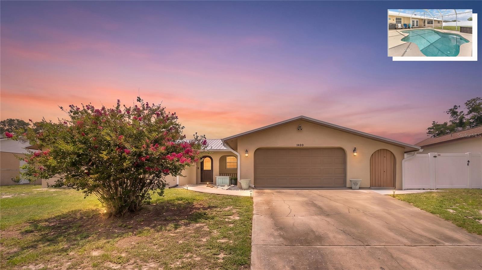 Welcome to this beautifully updated POOL HOME in Deltona, where modern upgrades, functional living spaces, a large bonus room, and Florida outdoor living come together. Located in a quiet neighborhood, this move-in ready home features a NEW METAL ROOF (2024), a new vinyl privacy fence (2025), and numerous interior improvements designed for today's lifestyle. The freshly remodeled kitchen is the heart of the home, showcasing gorgeous granite countertops, updated finishes, and ample cabinetry for added storage and organization. French doors open from the living area to your private backyard oasis, creating seamless indoor-outdoor living and providing easy access to the sparkling SALTWATER POOL, converted in 2022/2023—perfect for relaxing or entertaining year-round. Additional updates include luxury vinyl plank flooring in the bedrooms, newer bedroom windows (2022), fresh interior paint, built-in shelving in the OVER-SIZED LAUNDRY ROOM, and thoughtful touches throughout that make this home both stylish and functional. Major improvements provide added peace of mind, including a metal roof (2024), water heater (2016), GE Electrical Panel (2016), and HVAC (2016). Whether you're searching for a pool home in Deltona, a home with a new roof, an updated kitchen with granite countertops, or a spacious backyard with privacy fencing on almost a quarter of an acre, this property checks all the boxes. Conveniently located near shopping, restaurants, parks, schools, and major highways including I-4, you'll enjoy easy access to Orlando, Daytona Beach, and Central Florida's top attractions while still appreciating the comfort of a well-established neighborhood. Don't miss the opportunity to own this beautifully maintained, move-in ready Deltona home with upgrades already completed for its next owner. Schedule your private showing today!
All information pertaining to the property is deemed reliable, but not guaranteed. Information to be verified by the Buyer. Be advised that cameras may exist recording audio and video inside/outside the property, such as ring doorbells. Photos are digitally enhanced and could be altered, please verify
