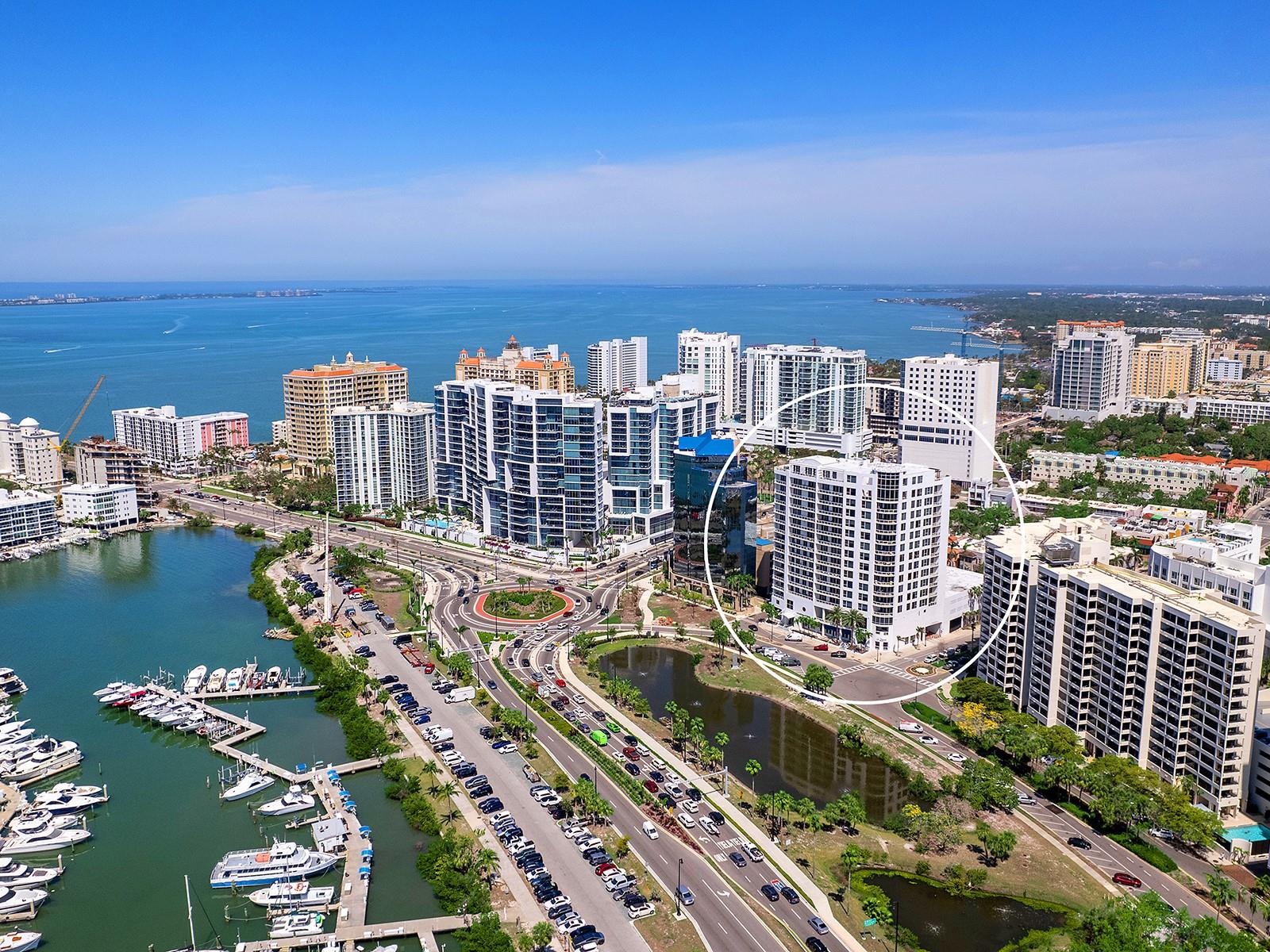 One or more photo(s) has been virtually staged. Welcome to Marina Tower, a waterfront residence located in the heart of downtown Sarasota. This beautifully appointed condo offers 1,940 square feet of thoughtfully designed living space, featuring two spacious bedrooms, two and a half bathrooms, and a versatile office nook ideal for working from home or quiet reading. Floor-to-ceiling glass sliders frame expansive views of Sarasota Bay, the marina, and the Gulf of Mexico, allowing natural light to fill the home throughout the day. The open layout flows seamlessly to a private balcony overlooking the water, creating a calm extension of the interior living space.

The setting offers a rare level of walkability. Bayfront Park, Marina Jack, downtown restaurants, coffee shops, theaters, art galleries, and Sarasota’s cultural venues are all within easy walking distance, providing everyday convenience and connection to the city without reliance on a car.

Marina Tower is a full-service, pet-friendly building offering 24-hour concierge and security, a heated pool and spa, fitness center, gated parking, convenient storage, and a beautifully maintained guest suite on the lobby level available for residents’ visiting family and friends. Residents also enjoy direct access to the garage and attentive on-site services that support comfortable daily living.

This residence brings together gorgeous waterfront views, thoughtful design, and effortless downtown walkability in one of Sarasota’s most established bayfront locations. MOTIVATED SELLER - CALL TODAY!