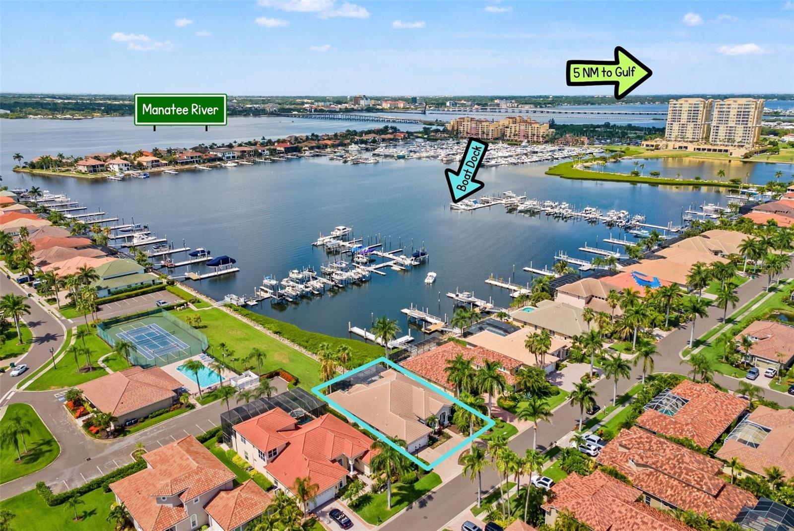 Experience waterfront luxury in the prestigious gated community of Riviera Dunes, where every day begins with breathtaking water views and ends with effortless access to the Gulf. Perfectly positioned on the community's 18-foot-man made harbor, this beautifully updated residence includes a private boat slip on 3rd Street that accommodates up to a 60-foot boat, offering direct Gulf access in just minutes. Such an exceptional opportunity for serious boaters!

This meticulously maintained home offers over 3,200 square feet of thoughtfully designed living space featuring 4 bedrooms, 3.5 bathrooms, impressive 12-foot ceilings, elegant 8-foot doors, rich refinished hardwood floors (2022), fresh interior paint, plantation shutters (2022), and new carpet (2025). The chef's kitchen is outfitted with premium stainless steel appliances, including a Sub-Zero refrigerator/freezer, Thermador oven, Bosch dishwasher, newer microwave, and abundant cabinetry designed for both everyday living and entertaining. The laundry room features new cabinetry and a cedar-lined storage closet—the perfect solution for seasonal items and keeping valuables protected.

Designed to embrace Florida's indoor-outdoor lifestyle, the screened lanai (2022) overlooks the tranquil lagoon and features a heated pool, a bonus roll-down screen for added comfort and privacy, and plenty of space to entertain.

Recent improvements provide exceptional peace of mind, including a new A/C system (2026), a clean 4-point inspection, cement tile roof, tankless water heater, new pool heater (2024), rebuilt self-cleaning pool pop-up system (2022), new pool cage (2022), upgraded fine-mesh screen enclosure (2023), landscape uplighting, laundry room cabinetry, Samsung washer and dryer (2025), and updated boat slip poles and power post (2025).

Situated on the Manatee River with quick and easy access to the Gulf of Mexico, Tampa Bay, and the Intracoastal Waterway, Riviera Dunes is one of Florida's premier West Coast boating communities. Its 18-foot-deep, man-made harbor is among the largest hurricane-protected harbors in the state, offering residents private boat slips either behind their homes or at neighborhood docks. Residents also enjoy resort-style amenities including a private marina, community pool, fitness center, tennis and pickleball courts, waterfront dining, and convenient access to shopping and major commuter routes.

Luxury, convenience, and an unmatched boating lifestyle. This is ABSOLUTELY waterfront living at its finest.
