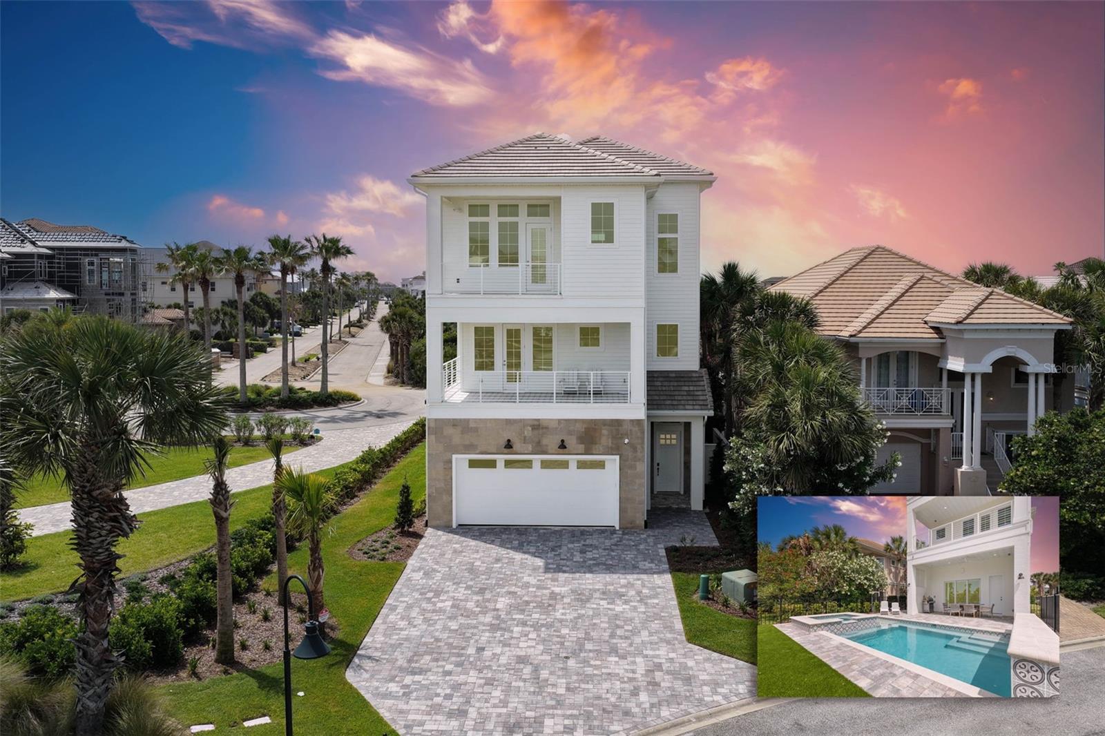 Luxury Ocean-View Living in Cinnamon Beach
Experience elevated coastal living in this newly built 3-story residence offering stunning ocean and lake views, just steps from the beach and resort-style amenities. Thoughtfully designed for both comfort and style, the home features a private fenced backyard with a heated pool and spa—perfect for enjoying Florida’s year-round lifestyle.
Inside, enjoy effortless access to all levels via private elevator, complemented by soaring 12-foot ceilings, luxury vinyl plank flooring, and sleek modern railings. The chef’s kitchen is a true centerpiece, showcasing quartz countertops, an oversized 8-foot island with pop-up charging station, and premium appliances including a Sub-Zero refrigerator, Café appliance suite, induction cooktop, and double-drawer island refrigerator.
Designed with modern living in mind, the home includes 3-zone HVAC, whole-home dehumidification, alarm system, CAT6 wiring, and WiFi access points on every level. Each bedroom is a private suite with its own bath and walk-in shower, while the primary retreat offers a spa-like experience with soaking tub and Toto Washlet.
Additional features include an oversized 2-car garage with EV charger, a spacious laundry room with stainless steel dog-washing station, mud room, floor outlets in the main living area, and select touchless fixtures throughout.
With no minimum rental restrictions, this property presents an exceptional opportunity as a luxury coastal retreat, income-producing investment, or both.