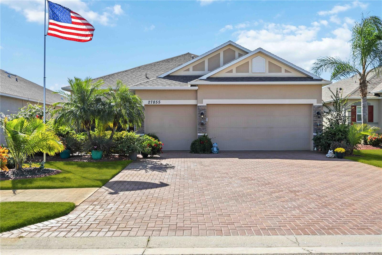 **BACK ON THE MARKET WITH AN IMPROVED PRICE ~ Buyer Unfortunately had to cancel due to health reasons**
Modern Lakefront Living with a $0 ELECTRIC BILL!  Experience the future of homeownership at 27855 Arrowhead Circle. This stunning Punta Gorda lake view residence combines sophisticated style with unparalleled ENERGY EFFICIENCY, offering a truly modern and sustainable lifestyle. The cornerstone of this home is a FULLY OWNED PHOTOVOLTAIC SOLAR SYSTEM, which has historically resulted in a net-zero or even negative electric bill. Paired with a HYBRID ELECTRIC HEAT PUMP WATER HEATER and IMPACT-RATED SLIDERS, this property is engineered for exceptionally low running costs and peace of mind. Inside, you'll find nearly 2,500 sq. ft. of beautifully designed space. The OPEN-PLAN living area flows into a CHEF'S KITCHEN equipped with GRANITE countertops, STAINLESS STEEL appliances, and a fabulous center island with a SEPERATE BAR AND WINE FRIDGE. This residence offers exceptional flexibility with 3 bedrooms PLUS A BONUS ROOM (ideal as a 4th bedroom or office), an AIR-CONDITIONED FLORIDA ROOM, and a BRAND NEW SCREENED LANAI overlooking the tranquil lake. From the professionally landscaped, lake-irrigated yard to the immaculate 3-CAR GARAGE with EPOXY FLOORING, every element has been upgraded for quality and convenience. Details like TRAY CEILINGS, CROWN MOLDING, and a NEW PAVER DRIVEWAY complete this exceptional package. Why just buy a home when you can invest in a smarter, more sustainable future? Don't miss the full video walk-through! CALL THE LISTING AGENT to schedule your exclusive tour today to see how luxury and efficiency coexist perfectly.