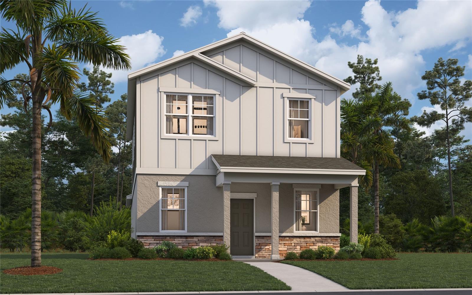 One or more photo(s) has been virtually staged. Under Construction. Stanley Martin builds new construction homes in the Brack Ranch community in St. Cloud, Florida. This neighborhood is ideally located midway between downtown Orlando and the beaches of Florida's east coast. You'll have the best of both worlds- the excitement of the city and the tranquility of the coast right at your fingertips. Downtown Orlando and its famous theme parks are just 25 miles away, and I-95 is only 35 miles away, making for an easy commute. With easy access to SR-417, SR-528, US-192, and Florida's Turnpike, your commute will be a breeze. Plus, with Orlando International Airport just a 15-minute drive away, travel is a breeze. It's not just about the surroundings: Brack Ranch is packed with amenities designed to enhance your lifestyle. Take a dip in the pool, relax in our clubhouse, or explore the many hiking trails.
The Newcomb is a 2-level single-family cottage home design with a clever open-concept layout, a rear 2-car garage, and energy-efficient features ideal for both hosting and unwinding. On the first floor, enjoy a roomy kitchen with pantry for added storage, a dining area, a great room, and a powder room, along with a covered patio. Upstairs, explore a primary suite with a walk-in closet and a double vanity bath, and a conveniently located laundry room to spare you from lugging clothes. Enjoy a flex room for family fun, along with the two extra bedrooms upstairs for family or guests. *Photos are from a similar home.
