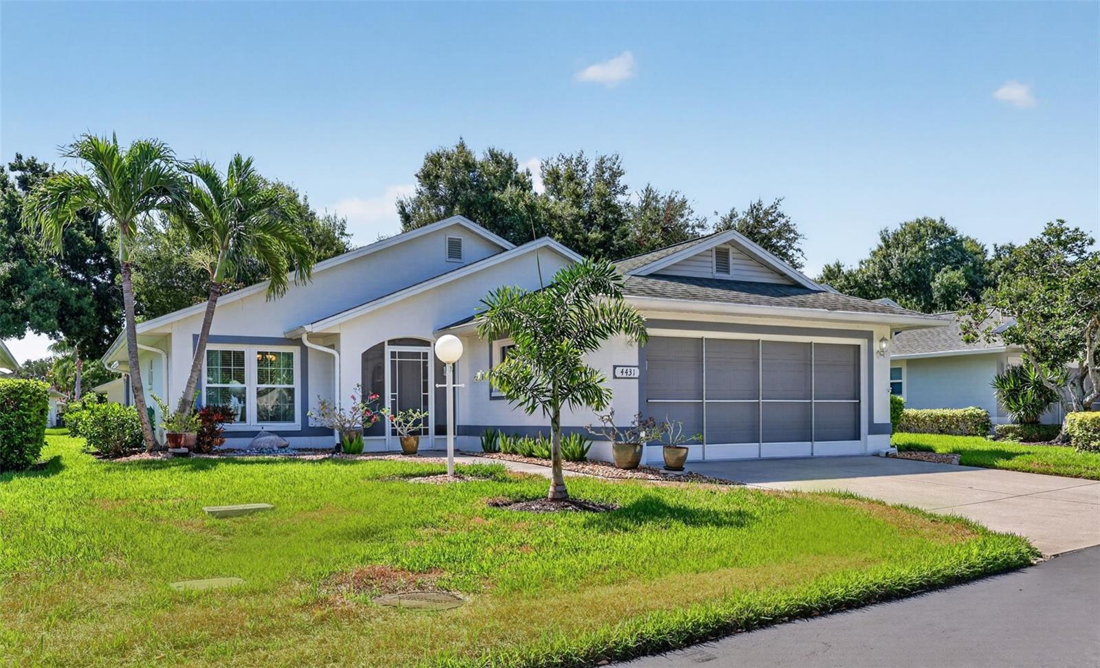 Rarely do you find a home that offers this much space, flexibility, and value with such low ownership costs. Nestled within an intimate enclave of just 31 land-owned condos that live like single-family homes, this beautifully maintained residence combines privacy, convenience, and thoughtful upgrades—all with a remarkably low HOA fee of just $150 per month and no CDD fees.

Step inside to discover a floor plan unlike anything else on the market. Vaulted ceilings soar above the main living area, enhanced by two solar tube skylights that fill the home with natural light. The kitchen is thoughtfully designed with extensive cabinetry, granite countertops, and abundant storage.

Luxury vinyl plank flooring and tile flow throughout the home, while the Florida room features durable vinyl flooring, providing an attractive, low-maintenance living space. What truly sets this home apart is its flexible floor plan, featuring a bonus room and a private office retreat tucked off the primary suite. Complete with double pocket doors, bay windows, and direct patio access, this space is ideal for working from home, pursuing hobbies, or creating a private sanctuary.

The primary suite offers two closets and an updated ensuite bath with dual sinks, granite countertops, a linen closet, and a large Bath Fitter shower. Guests will appreciate the split-bedroom design, with a pocket door that allows the secondary bedroom and bath to become a private ensuite wing and comes with a Murphy bed already installed.

Peace of mind comes from major updates already completed, including a new roof (2016), hurricane impact-rated windows and doors (2018), AC (2021), water heater (2023), and fresh interior paint. Modern conveniences include Alexa-enabled smart lighting, Ring security cameras, and garage storage with a built-in workbench.

Optional affiliate membership at River Isles is available for just $180 per quarter and includes access to a community pool, clubhouse, fitness center, library, game room, and shuffleboard courts. Golf enthusiasts can enjoy an annual River Isles Golf Club membership for only $663.40.

Homes with this combination of space, versatility, upgrades, and value are exceptionally hard to find. Come see it for yourself—you may have just found the one you've been waiting for.