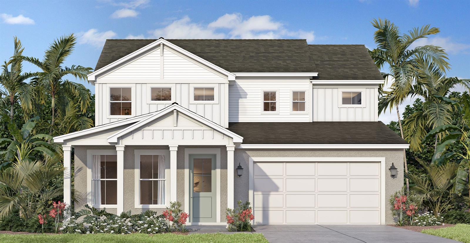 Under Construction. Welcome to the Sweetgum, a beautifully designed two-story home currently under construction in the desirable Trailside community. Offering 2,753 square feet of thoughtfully crafted living space, this Farmhouse-style residence features 4 bedrooms, 3.5 bathrooms, a private study with elegant glass doors, a beautiful loft, and a 2-car garage. The open-concept floor plan is enhanced by 8-foot interior doors throughout the first floor, creating a spacious and upscale feel. At the heart of the home, the Chef's Kitchen showcases an extended island, Quartz countertops, 42-inch upper cabinets, and abundant workspace, making it ideal for both everyday living and entertaining. A stunning 9-foot-wide sliding glass door opens to the extended covered lanai, seamlessly blending indoor and outdoor living. The luxurious primary suite features a tray ceiling and a spa-inspired Roman shower with a built-in seat for a relaxing retreat. Additional included features include a brick paver driveway, walkway, and covered lanai, a full irrigation system, an 8-foot garage door, and a comprehensive Smart Home package featuring an IQ panel, Wi-Fi-enabled garage door opener, video doorbell, and smart entry lock. Don't miss the opportunity to own this exceptional new construction home in Trailside, where modern design, premium finishes, and smart home technology come together to create the perfect place to call home.