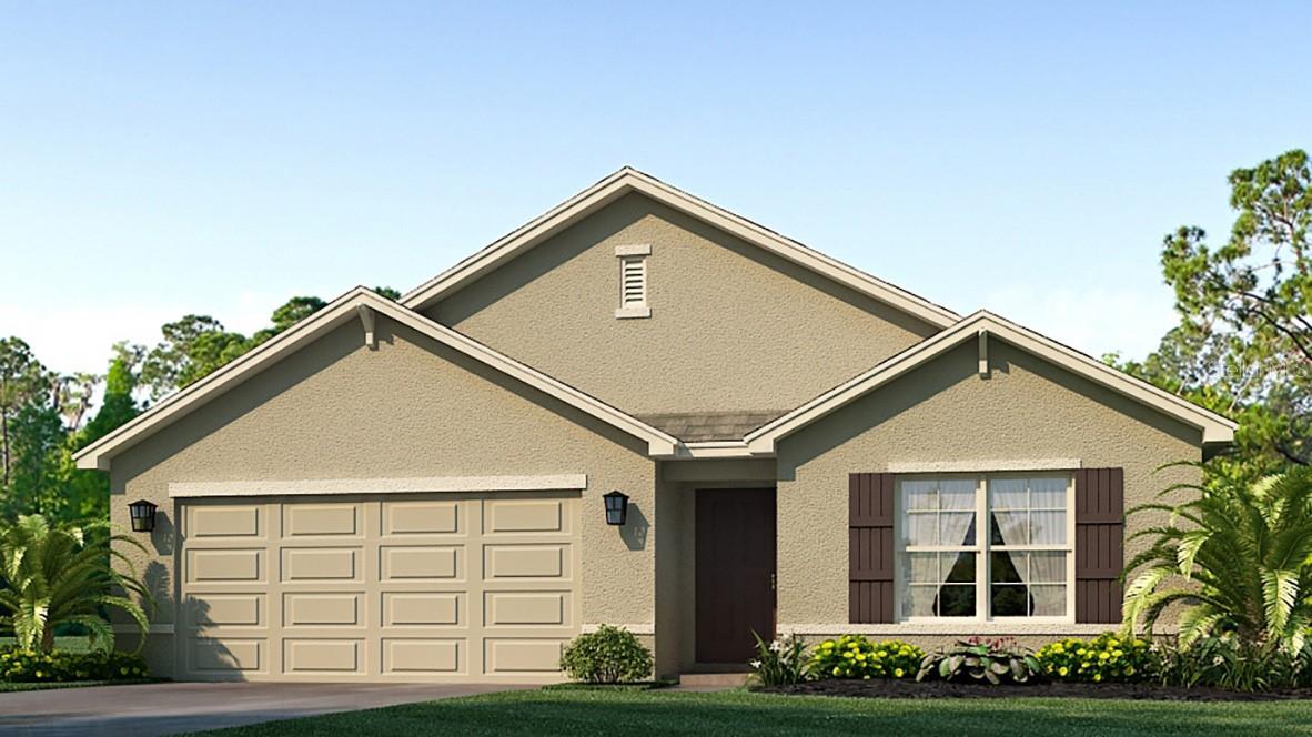 Under Construction. This all concrete block constructed, one-story layout optimizes living space with an open concept kitchen overlooking the living area, dining room, and the outdoor covered lanai. The well-appointed kitchen comes with all appliances, including refrigerator, built-in dishwasher, electric range, and microwave. The owner's suite, located at the back of the home for privacy, has an ensuite bathroom. Two additional bedrooms share the second bathroom. The third bedroom is located near the laundry room, which is equipped with included washer and dryer. Pictures, photographs, colors, features, and sizes are for illustration purposes only and will vary from the homes as built. Home and community information including pricing, included features, terms, availability and amenities are subject to change and prior sale at any time without notice or obligation.