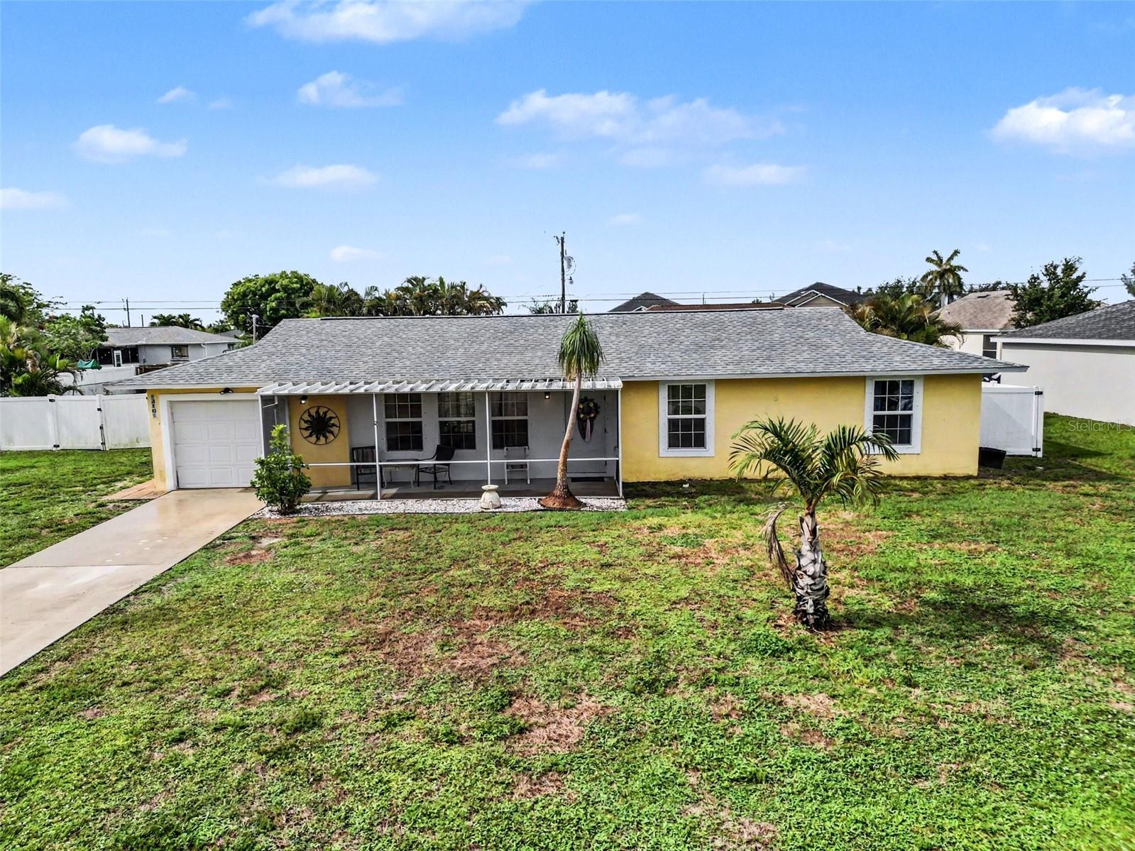 NO Flood insurance required! Beautiful opportunity in Cape Coral! close to Shopping and Entertainment! This 3-bedroom, 2-bath home sits on a rare triple lot and offers endless potential to make it your own. Enjoy Florida living with an inground salt water Pool, enclosed lanai, and a spacious fenced backyard perfect for entertaining, pets (Including a Doggy door) , or extra privacy. The home also features a 1-car garage and plenty of outdoor space for gardening, recreation, or future possibilities. Whether you’re looking for a primary residence, seasonal getaway, or investment opportunity, this property is ready for your personal touch! Photos are before owner moved.