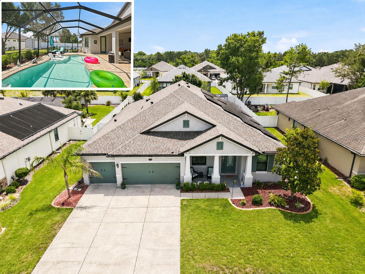 THIS ONE HAS IT ALL and more!! HUGE 5 BED/5 BATH/3-CAR PRIVATE POOL Craftsman-style Home with SOLAR PANELS that are PAID OFF and BRAND NEW ROOF IN JULY 2024!! This is a LARGE HOME with 3,291 square feet of living space...yes...that's 3,291 and 4,285 total...HUGE HOME!! Outside of it's incredible location and paid off solar panels, it offers 5 bedrooms + LARGE BONUS ROOM UPSTAIRS (21.5 x 16.9) for the ultimate entertaining room (with its own full bathroom) + 5 full bathrooms + 3 car garage + heated private pool with sunshelf and brick paver deck + large covered lanai for entertaining your family and friends and enjoying the outside + completely fenced with vinyl privacy fence for your pets and family + located just a couple minutes from the Suncoast Parkway for easy and fast access to Tampa + minutes from the county's NEW SPLASH PARK and the playground, soccer and baseball fields at Anderson Snow Park + the home is zoned for the highly-desired Nature Coast Technical High School!! Low annual HOA keeps the neighborhood nice and holds your homes value!! It doesn't get much better than this!!

UPGRADES!! Lots of space! Everyone can have their own bathroom + breakfast nook + formal dining room for those big family holiday + formal living room at the entrance to greet your guests + gorgeous front porch to decorate for the holidays on a beautiful craftsman-style home!! 

This home offers an open floor plan with high ceilings, large glass sliders and views straight through the home to the gorgeous heated pool from the minute you walk into the home making it feel light, bright, and cheery!! The modern-style kitchen with large one-level island bar is upgraded with real wood stacked cabinets, granite countertops, stainless steel appliances and a large amount of cabinets for extra storage space! The kitchen is open to the large living room and both offer those views of the inviting pool and outdoor living space!! The home gives you privacy for the master suite with with the split floor plan! Enjoy your coffee on the rear lanai in the morning watching the sunrise and enjoy the outdoor living space daily with your family while everyone splashes in the pool! The master suite with high ceilings offers a large walk-in closet for plenty of storage, an ensuite bathroom with granite counter tops, dual sinks, garden soaking tub, separate shower stall with private toilet room!! 2nd, 3rd, 4th, and 5th bathrooms are good such a treat to have!! One of the bathrooms is a pool bath!! With 5 bedrooms...you have so many bedrooms that you can use them as an office, guest room, gym, play room...so many options...and you still have a huge bonus room with its own bathroom up stairs!! NO FLOOD!

Walk or bike the community with all the sidewalks. Underground utilities. Low HOA of only $580 a year. Call today to see this home in CROWN POINTE near Anderson Snow Park with playground, sports fields, the new Splash Park + access to the exercise/biking trail at the Suncoast Parkway + minutes to the onramp to go to Tampa for work or play! 35 minutes to Tampa International Airport + 1 hours+ to TOP US BEACHES!! 3 minutes from groceries, shopping, restaurants, hospitals, schools...everything!! Less than 20 minutes to kayaking, paddle-boarding, swimming with the manatees in the clear Weeki Wachee River or enjoying a day at Buccaneer Bay Water Park!! 25 minutes to the sunsets at Pine Island, boating and fishing!! 

This one has so much to offer...you don't want to miss it.