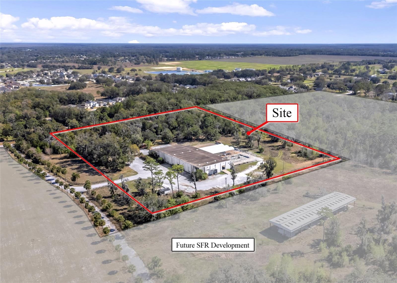 Rare industrial/agriculture warehouse opportunity with this 25,000 SF warehouse located on +/-8 acres, including 2 acres of paved area. Designed for efficiency and versatility, this facility offers 20,000 SF of warehouse space and 5,000 SF of office space. The property is zoned PD - AG allowing Agriculture Uses and LIMITED Industrial Uses. The warehouse features 8 dock-high doors with 12' roll-up doors, 4 drive-in doors with 12' roll-up doors, 19' clear height with 50' column spacing and block construction. The office space features multiple Private Offices & Large Open Workspace - 2 Conference Rooms - Reception Area - Kitchen - 4 Bathrooms. Prime Locations featuring quick access to Hwy 429, Hwy 44, and the upcoming Round Lake Rd Extension. Close Proximity to I-4 (<16 mi), Turnpike (<25 mi), Orlando (<35 mi), Disney (<41 mi). Call for additional information.