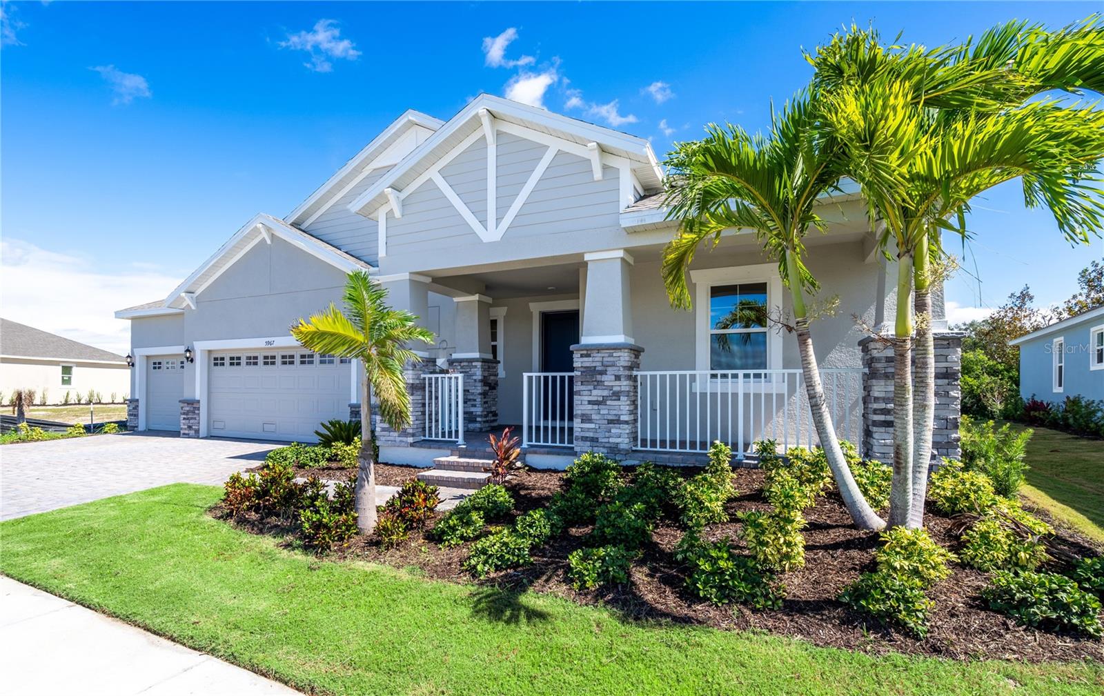 READY NOW HOME - The stunning, 2 story Monaco plan has 5 bedrooms and 4 full baths, a loft, a flex room, spacious covered lanai and a 3 car garage. This home offers beautiful water views and access to the Tampa Bay, to be built dock included. The well-appointed main bath includes a soaking tub and amazing shower with stone flooring. Marisol Pointe is located in the sought after location of MiraBay where you will find world class amenities along with many options to boat to Tampa Bay. This home is a must see!