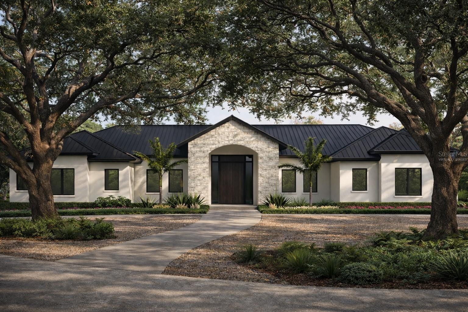 One or more photo(s) has been virtually staged. Currently undergoing a complete luxury transformation, this single-story Lake Nona estate is being reimagined into a residence that lives like new construction, with an anticipated completion date of August 2026. Thoughtfully redesigned from the ground up, the home will feature a striking modern façade with a charcoal standing-seam metal roof, refined limestone accents, brand new windows and doors, and elevated architectural details that significantly enhance curb appeal.
The expanded floor plan offers approximately 4,315 square feet of refined living space, including a completely reconfigured interior and an enlarged kitchen that opens seamlessly to the main living area for a bright, modern flow. Every finish throughout the home has been curated to reflect new-build quality, with premium materials, luxury appointments, and a sophisticated design aesthetic that elevates every room.
The outdoor environment is equally impressive, highlighted by a new resort-style pool and integrated spa, redesigned hardscaping, and clean contemporary landscaping that complements the home’s modern architecture. Once completed, this fully modernized estate will stand as a rare offering within the prestigious Lake Nona Golf & Country Club—showcasing timeless Florida living with the craftsmanship and design excellence of Mrcela Custom Homes.