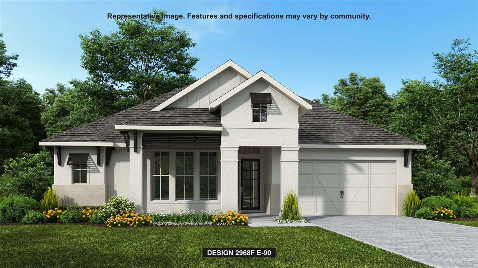 Under Construction. The front porch opens in an entryway lined with a 12-foot tray ceiling. Off the main hallway are two secondary bedrooms which feature their own walk-in closets and an adjoining Hollywood bathroom. Down the hall is an additional secondary bedroom with storage space and full bathroom access. Conveniently located across the hallway from the bedrooms is the laundry room. The flex room is just off the main living areas. As you enter the family room you are greeted by an abundance of natural light from the sliding glass doors and it features a fireplace. Hardwood floors throughout main living area. An island with built-in seating connects the space to the kitchen which features a walk-in pantry, and a 5-burner gas cooktop as well. The corner dining area is embraced by two walls of windows and allows access to the backyard extended covered lanai. The secluded primary bedroom offers a view of the backyard landscape with its wall of windows. Double doors lead into the primary bathroom which boasts dual vanities, a freestanding tub, glass enclosed shower, and two walk-in closets. The drop zone if off the three-car garage.